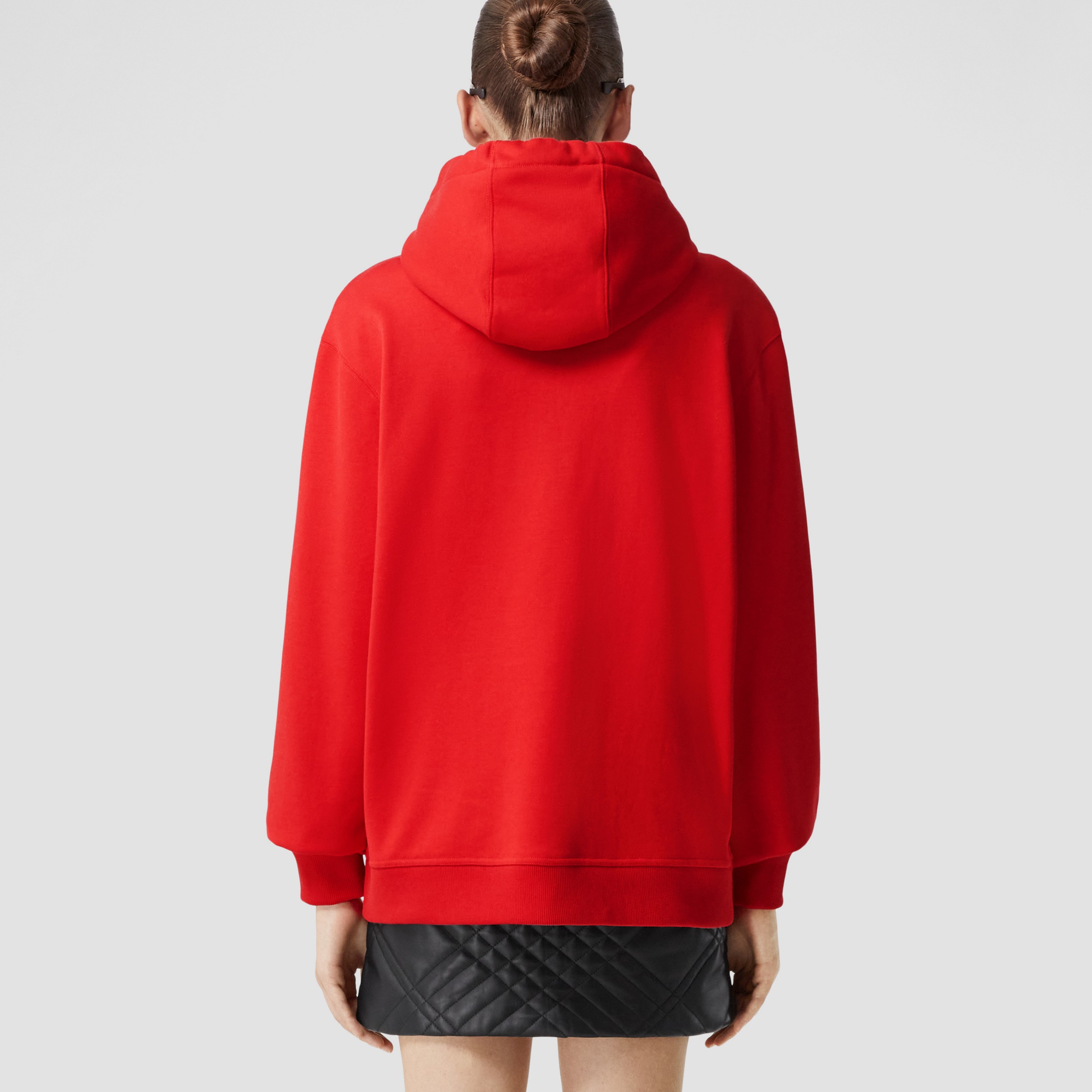 Logo Print Cotton Hoodie in Bright Red - Women | Burberry® Official - 3