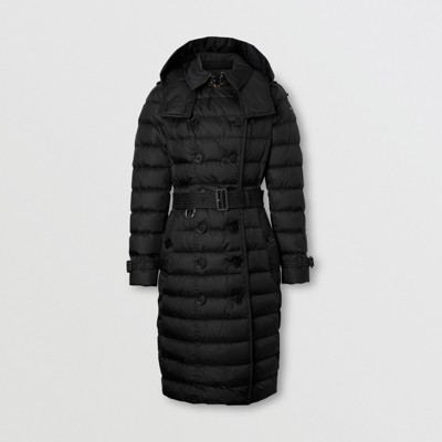 Detachable Hood Belted Puffer Coat in Burberry Long Belted Puffer Coat