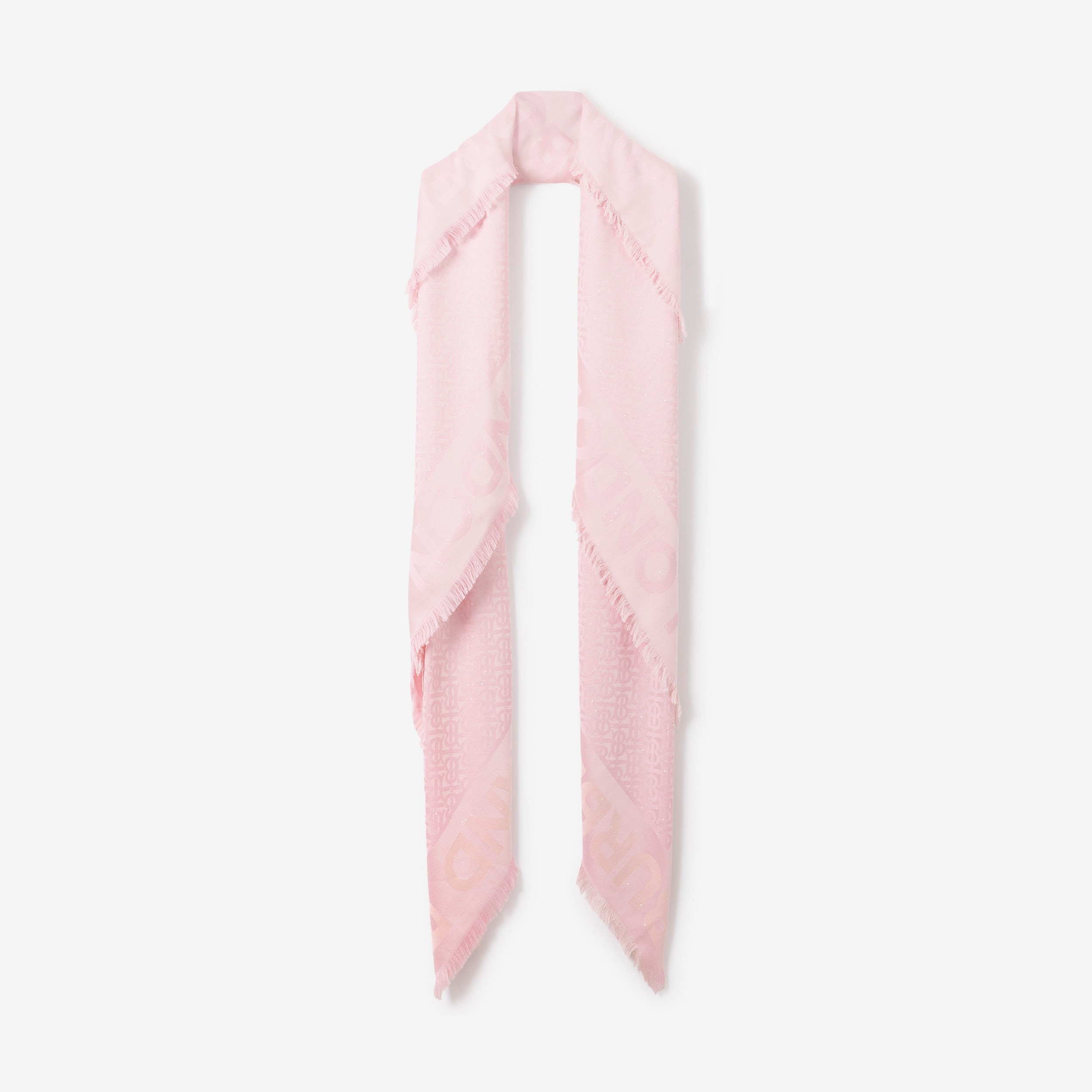 Sequinned Monogram Silk Wool Large Square Scarf in Pale Pink | Burberry® Official - 1
