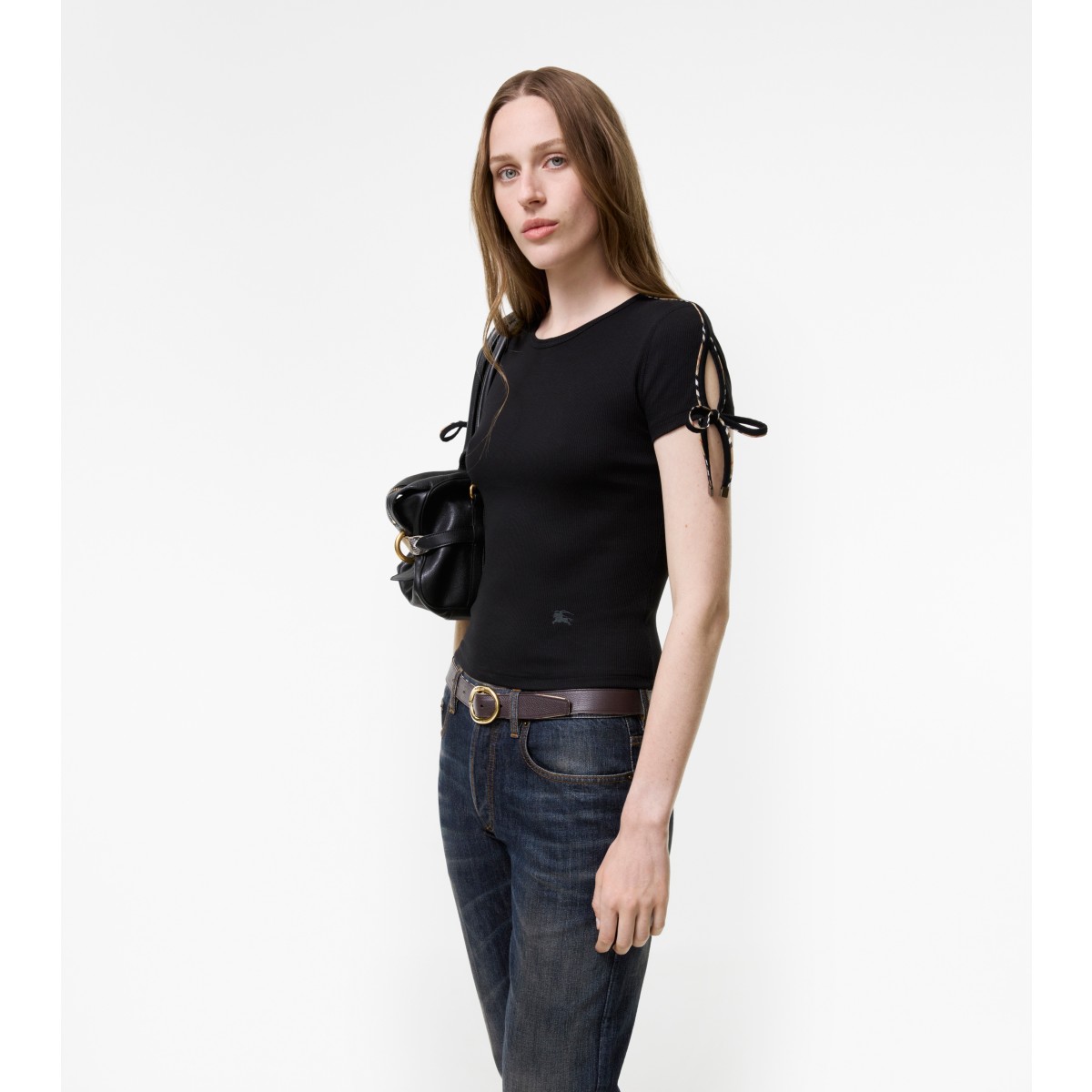  Check Cropped Tie-sleeve T-shirt