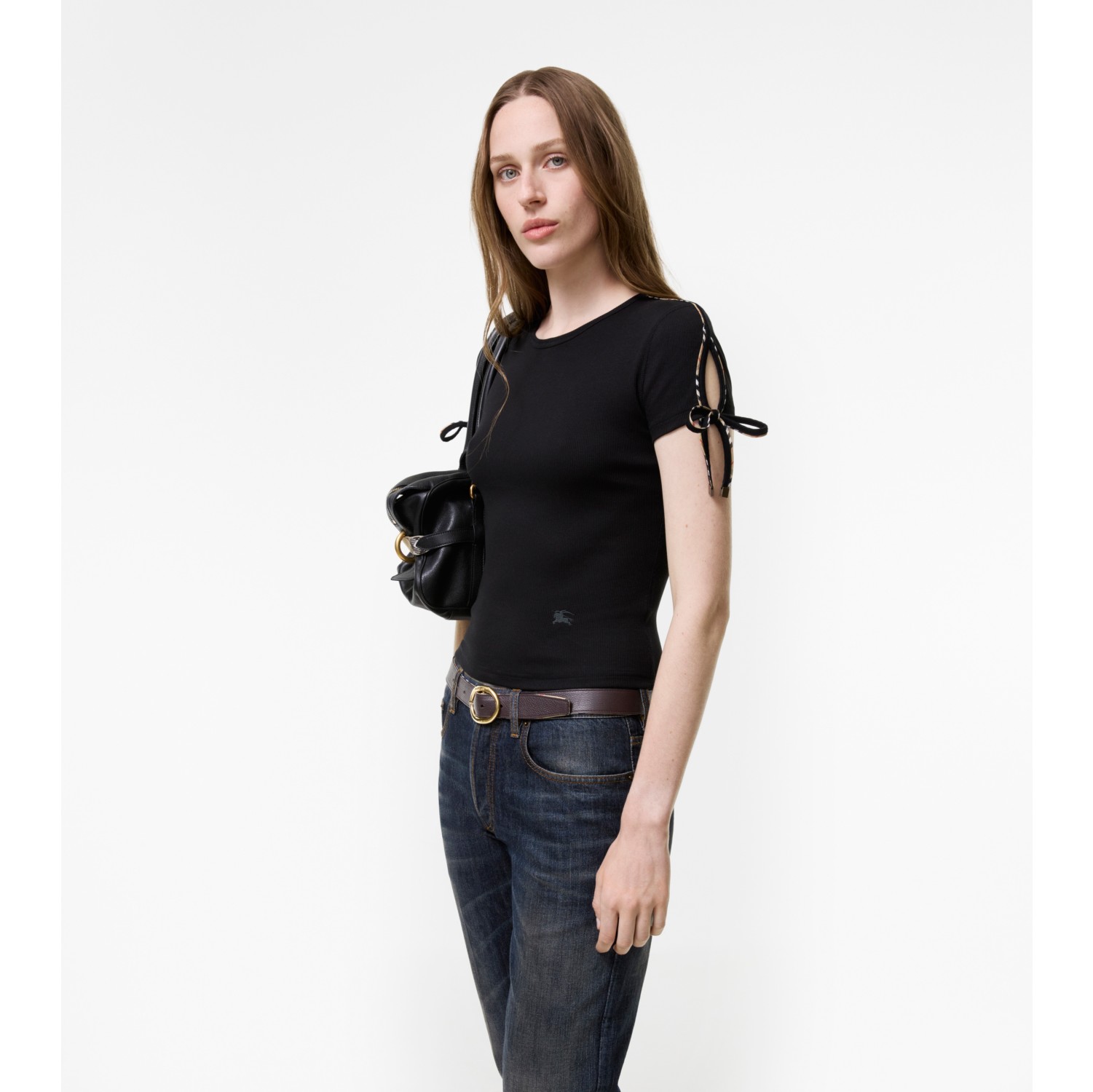 Camiseta cropped en algodón con mangas anudables