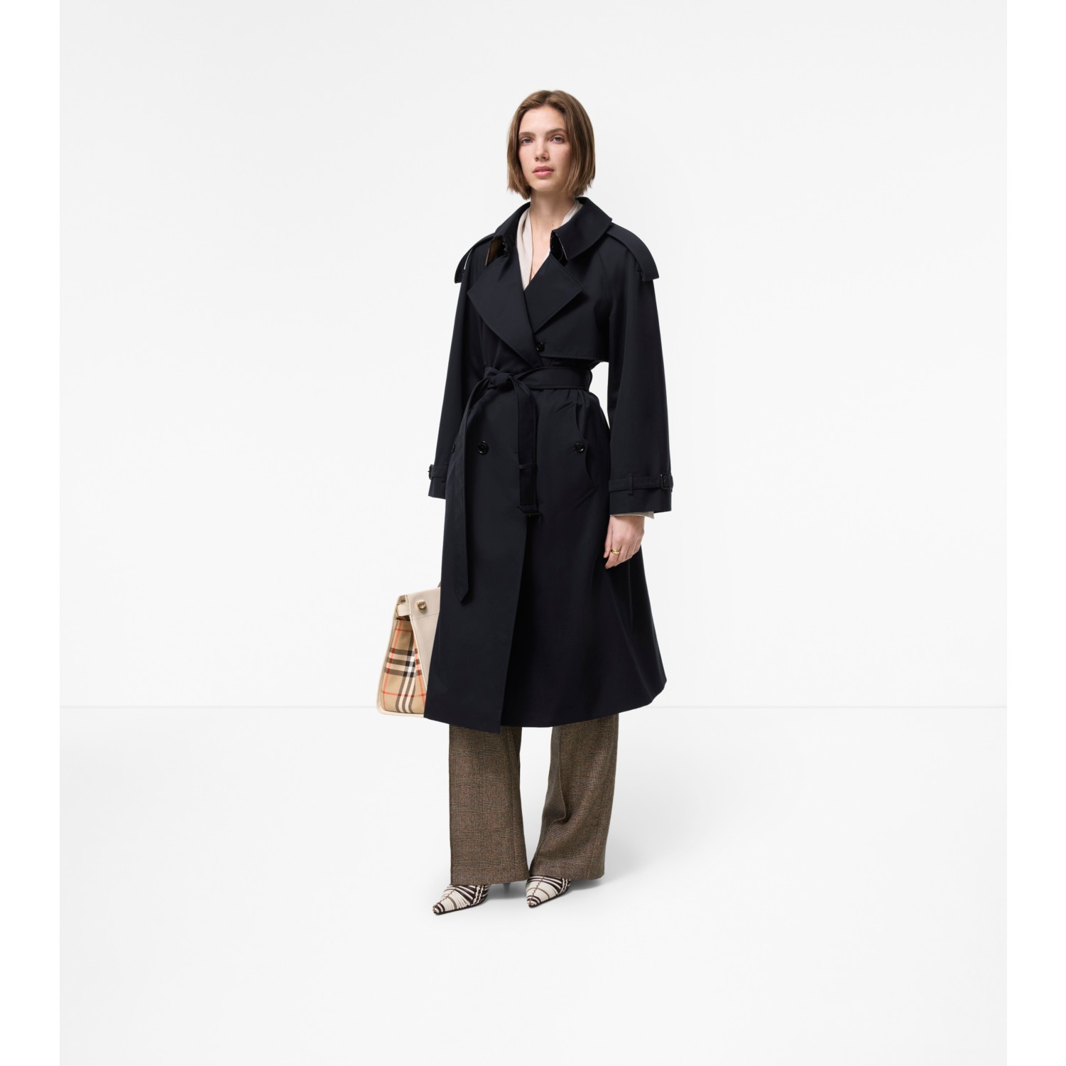 Long Gabardine Fitzrovia Trench Coat in Coal blue - Women, Cotton Gabardine | Burberry® Official