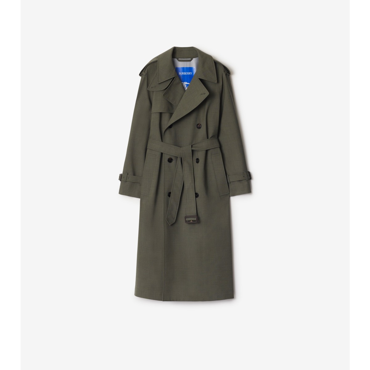 Burberry Long Stretch Wool Trench Coat In Moss Melange