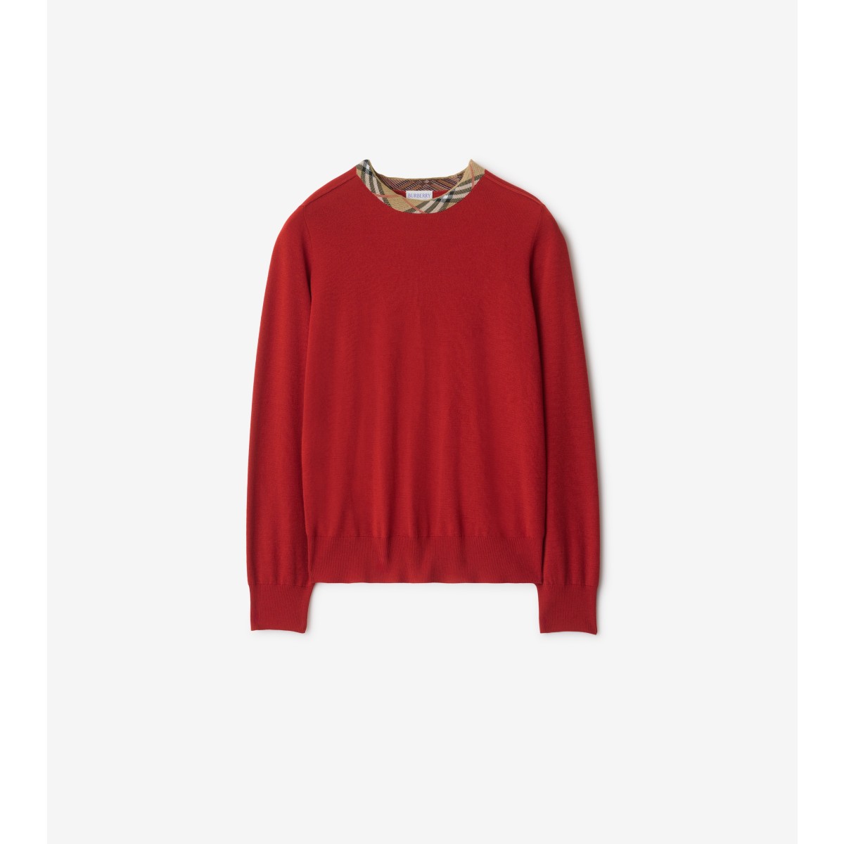  Check Trim Wool Sweater