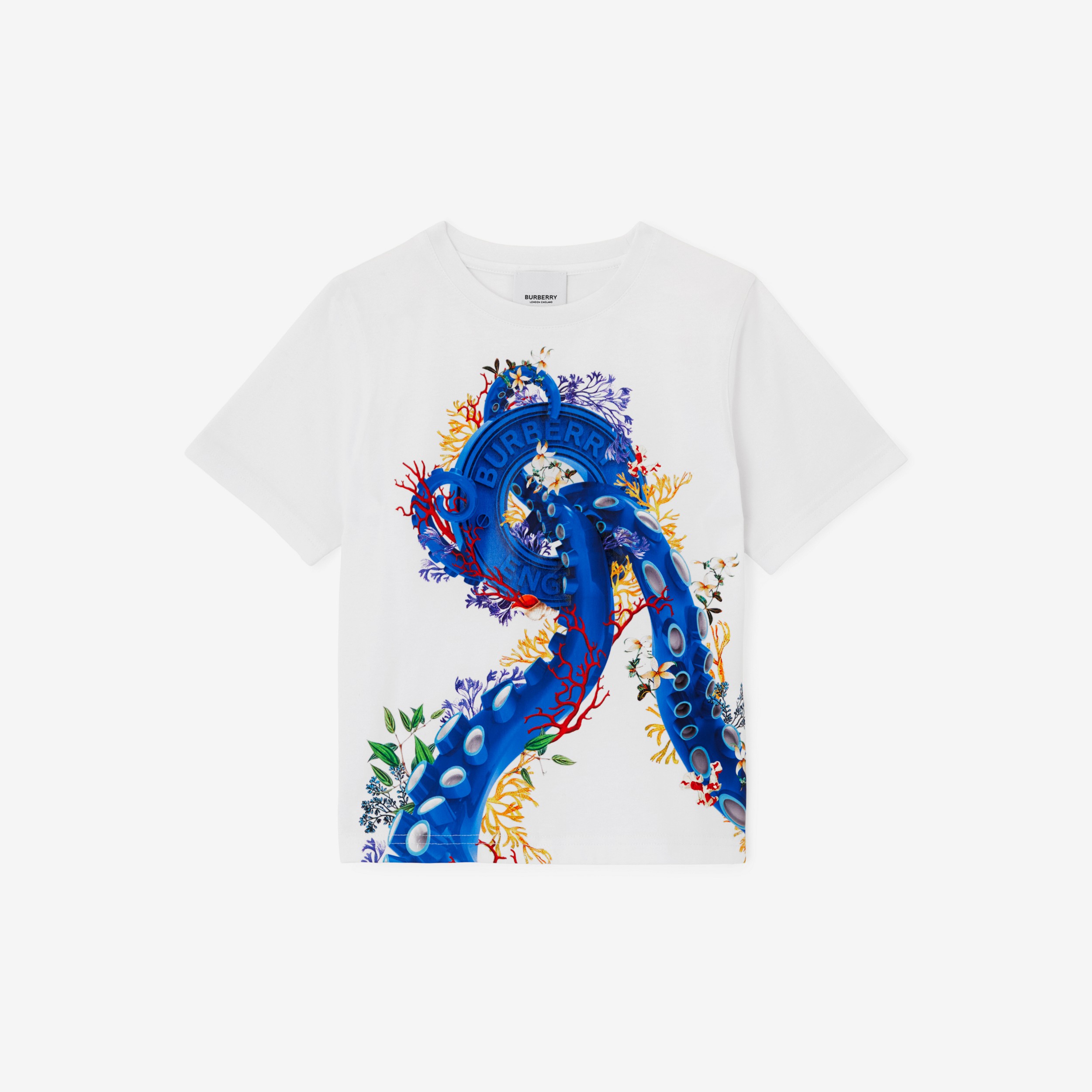 T-shirt en coton à motif corail et logo (Blanc) | Site officiel Burberry® - 1