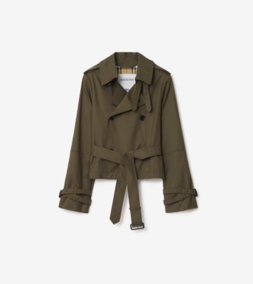 Cropped Tropical Gabardine Trench Jacket in Juniper green - Women | Burberry® Official