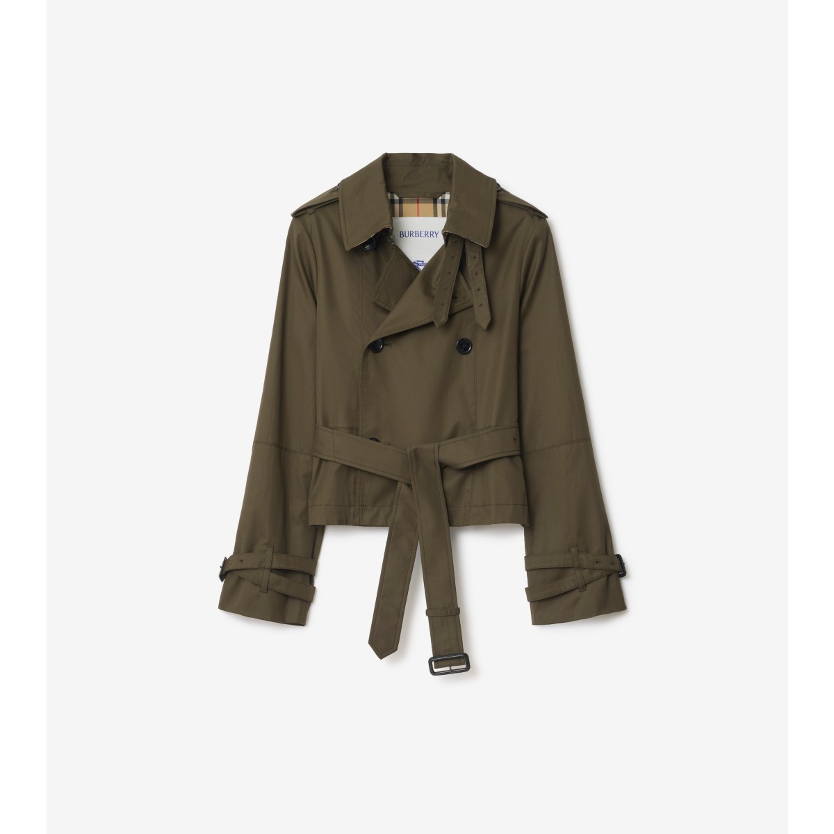 Check Cropped Tropical Gabardine Trench Jacket