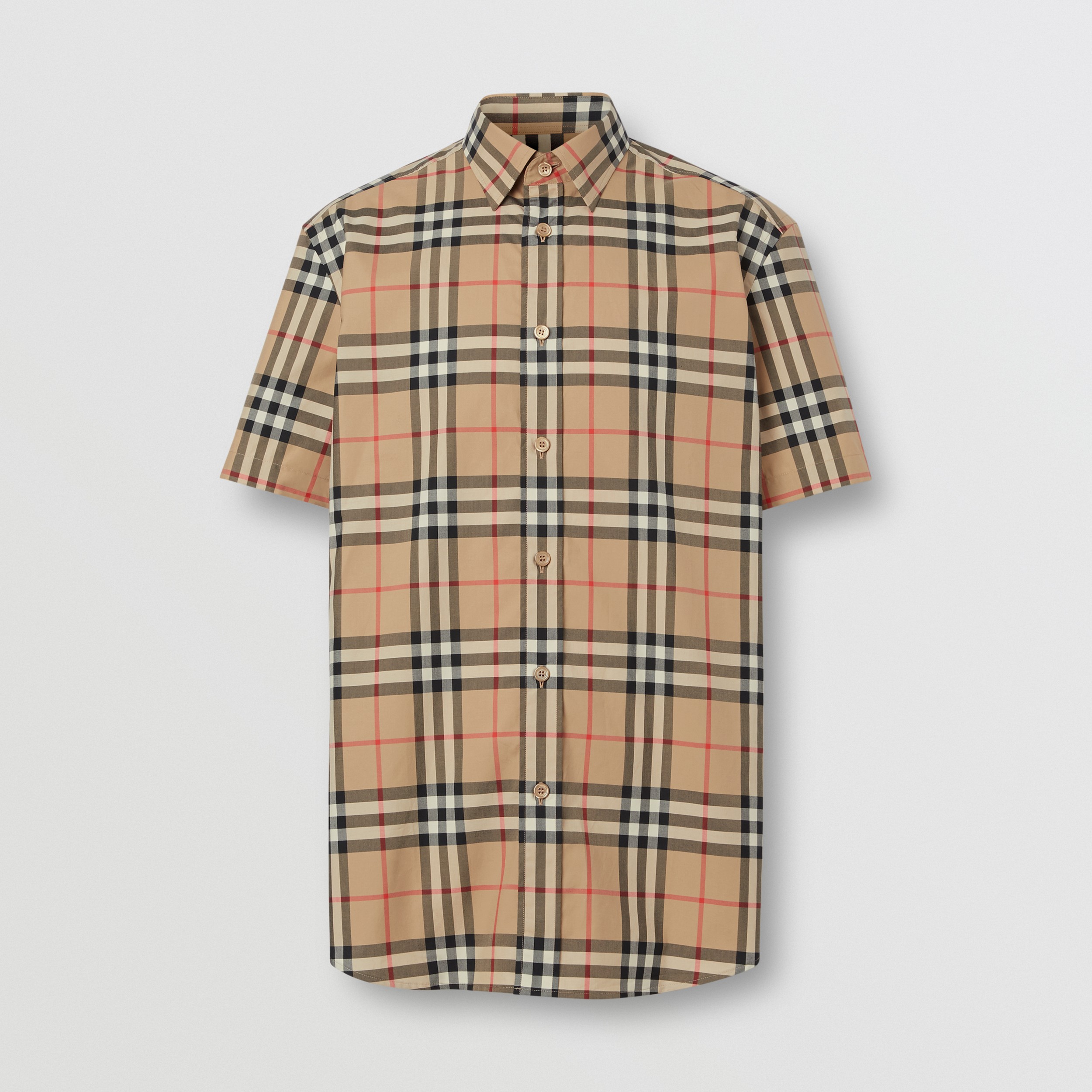 Short-sleeve Check Cotton Poplin Shirt in Archive Beige - Men | Burberry® Official - 4