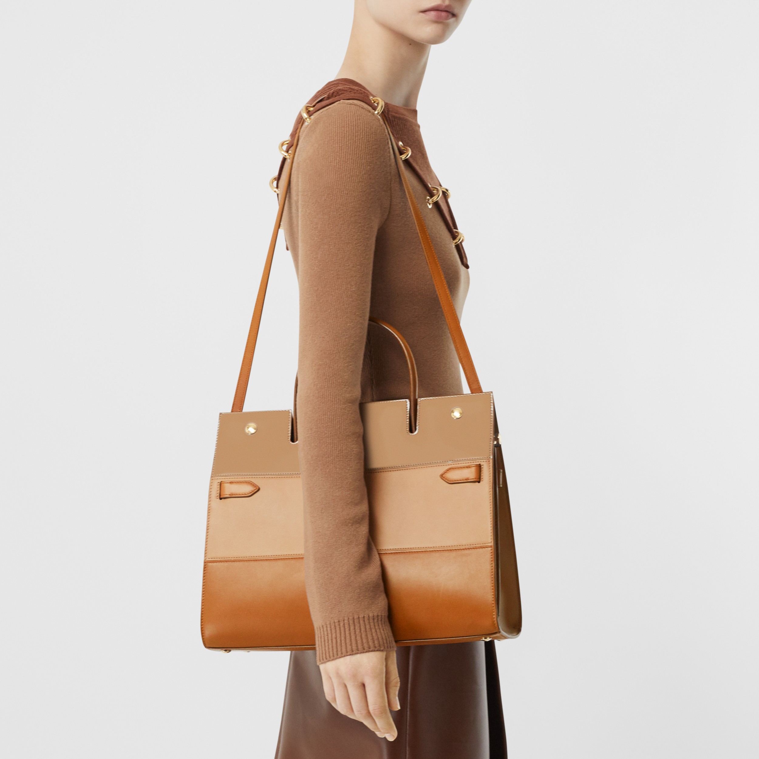 Medium Panelled Leather Title Bag in Soft Fawn - Women | Burberry ...