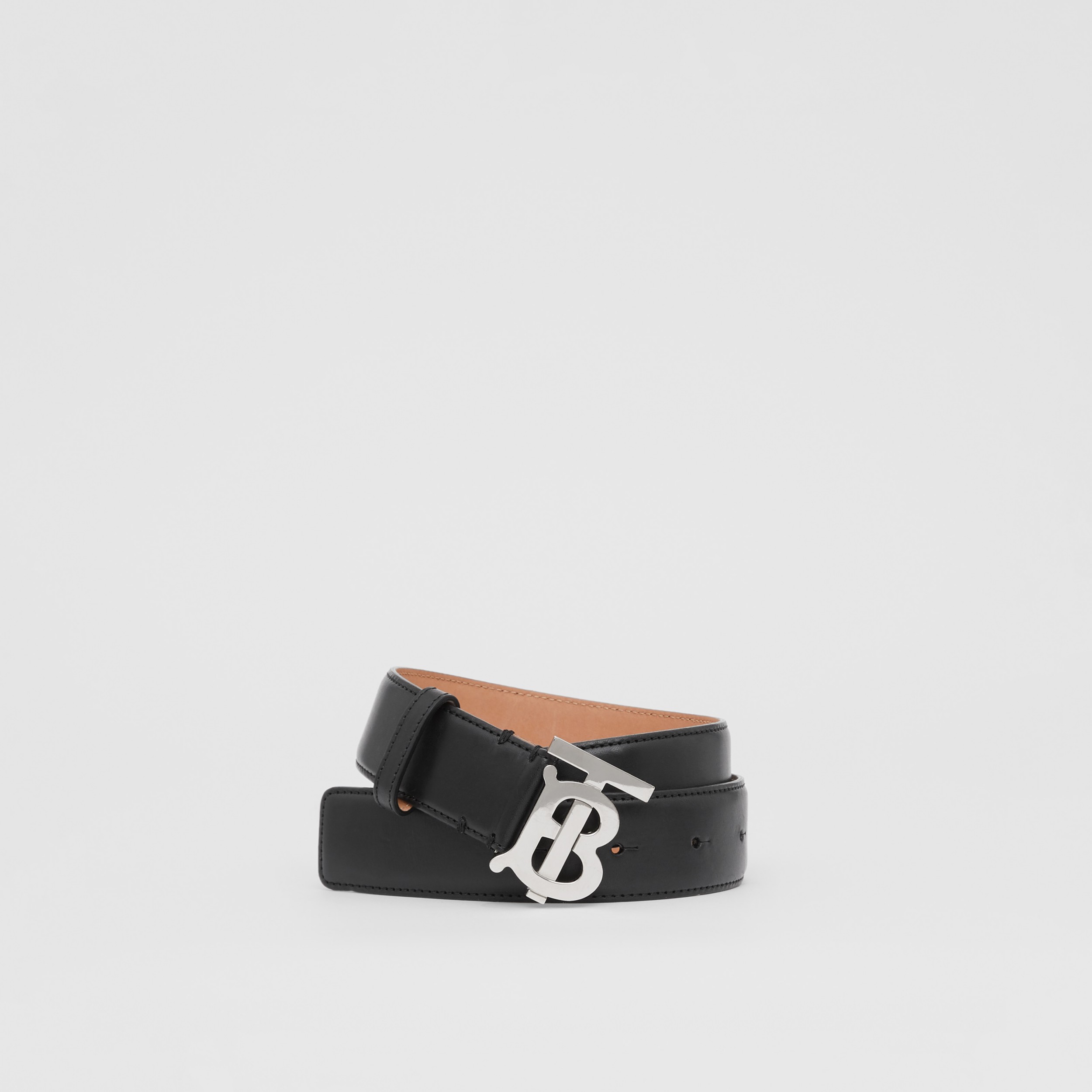 BURBERRY: leather belt with TB buckle - Black