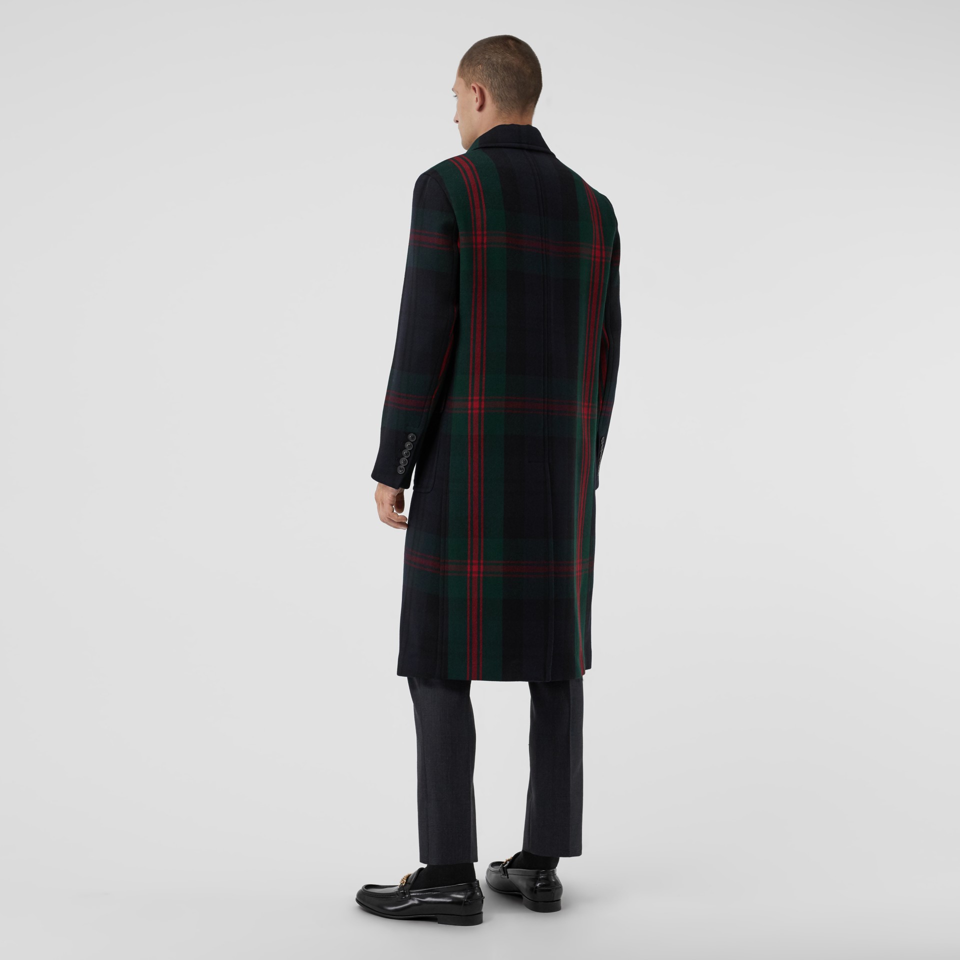 Tartan Wool Mohair Blend Tailored Coat in Navy Check Men Burberry United States
