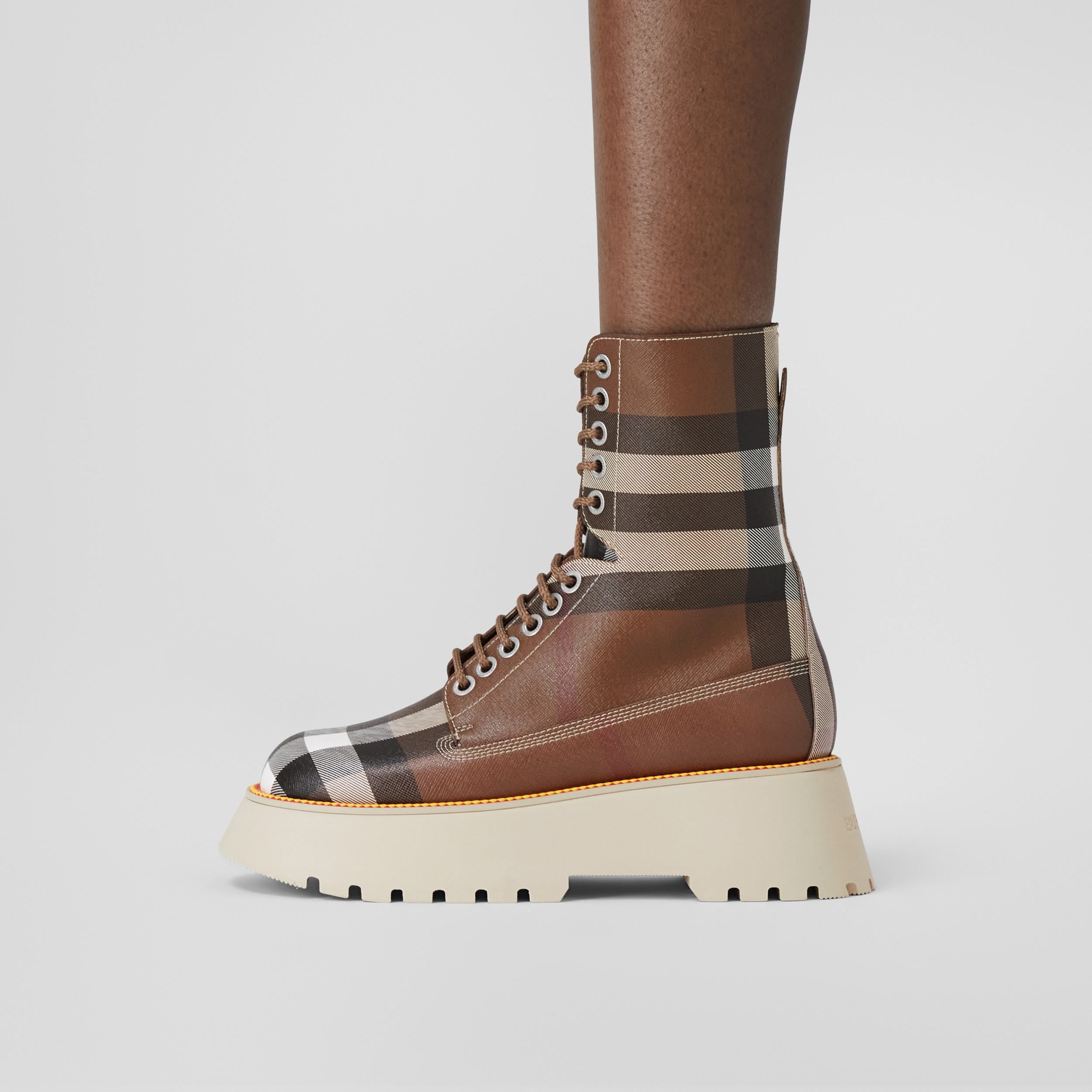 Exaggerated Check Platform Faux Leather Boots in Birch Brown - Women | Burberry® Official - 3