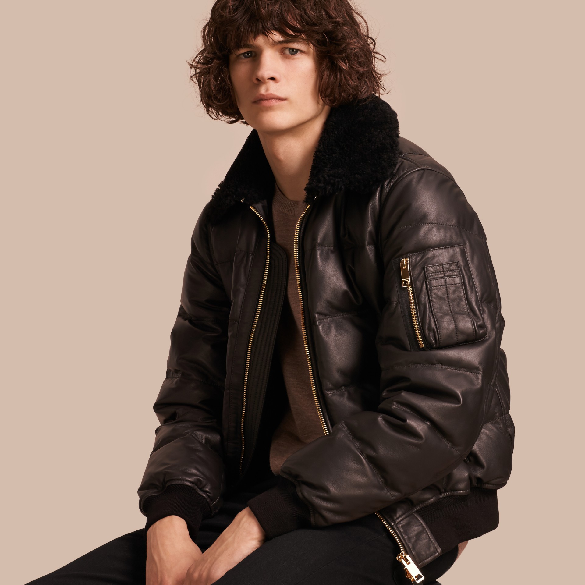 Down-filled Lambskin Bomber Jacket with Shearling Collar | Burberry