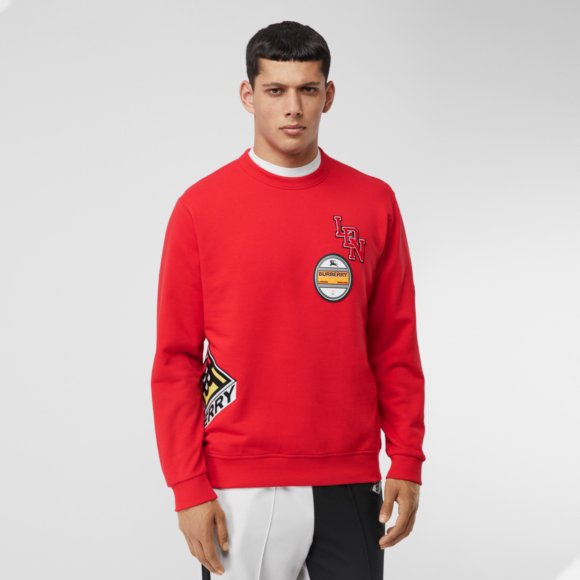 Logo Graphic Cotton Sweatshirt in Bright Red - Men | Burberry United States