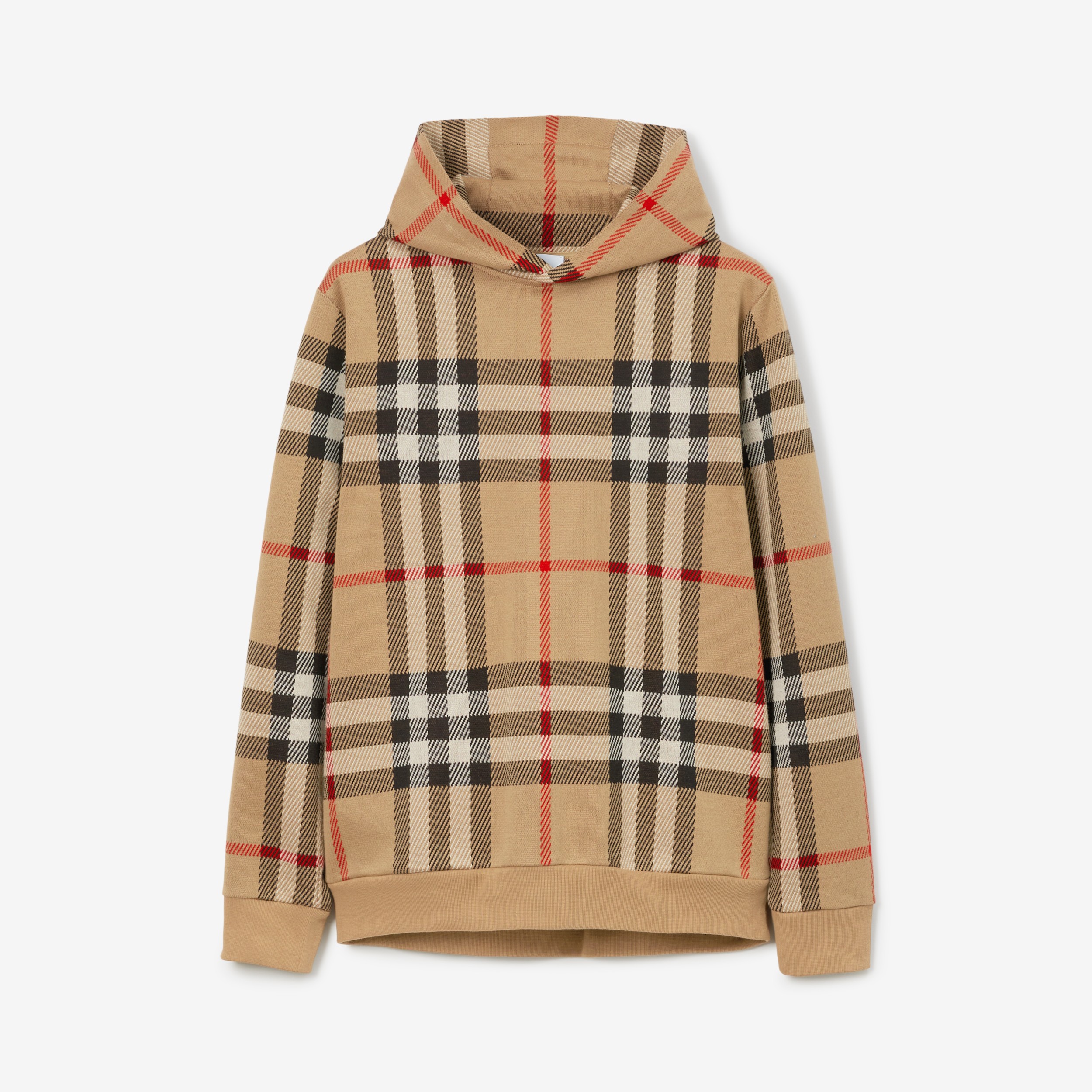 Check Cotton Jacquard Hoodie in Archive Beige - Men | Burberry® Official - 1