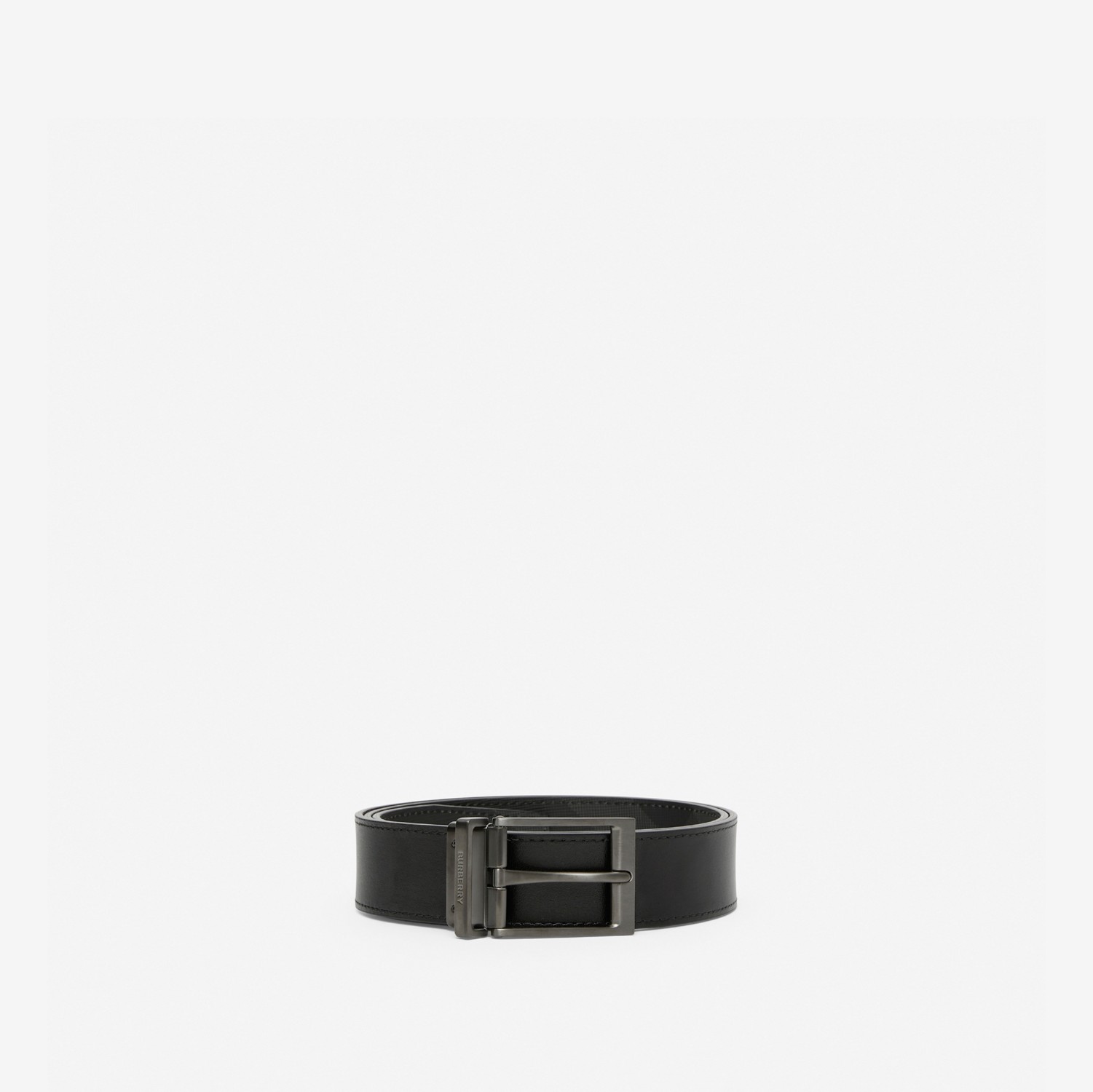 Check and Leather Reversible Belt in Charcoal/graphite - Men | Burberry® Official