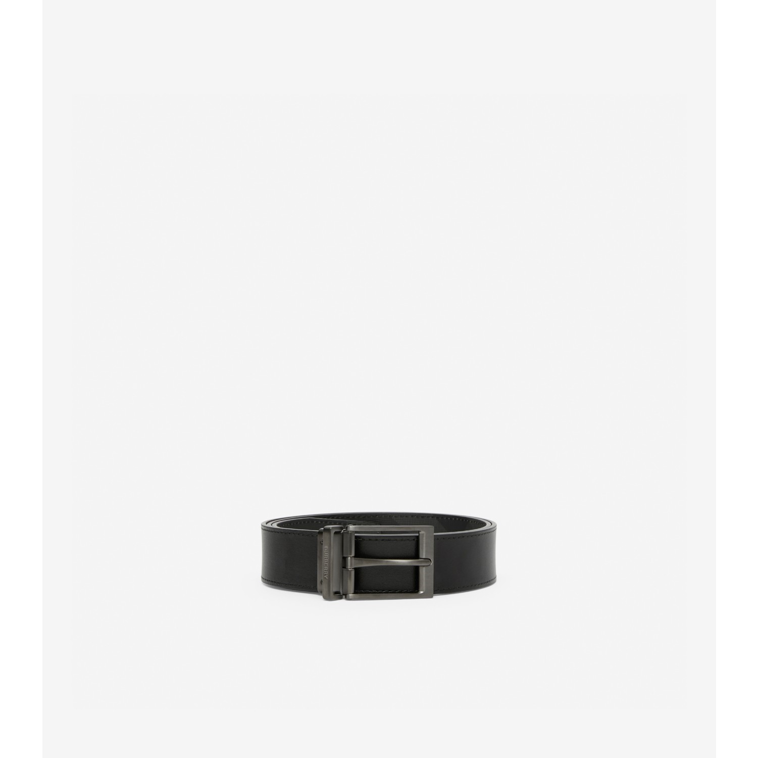 Check and Leather Belt in Charcoal/silver