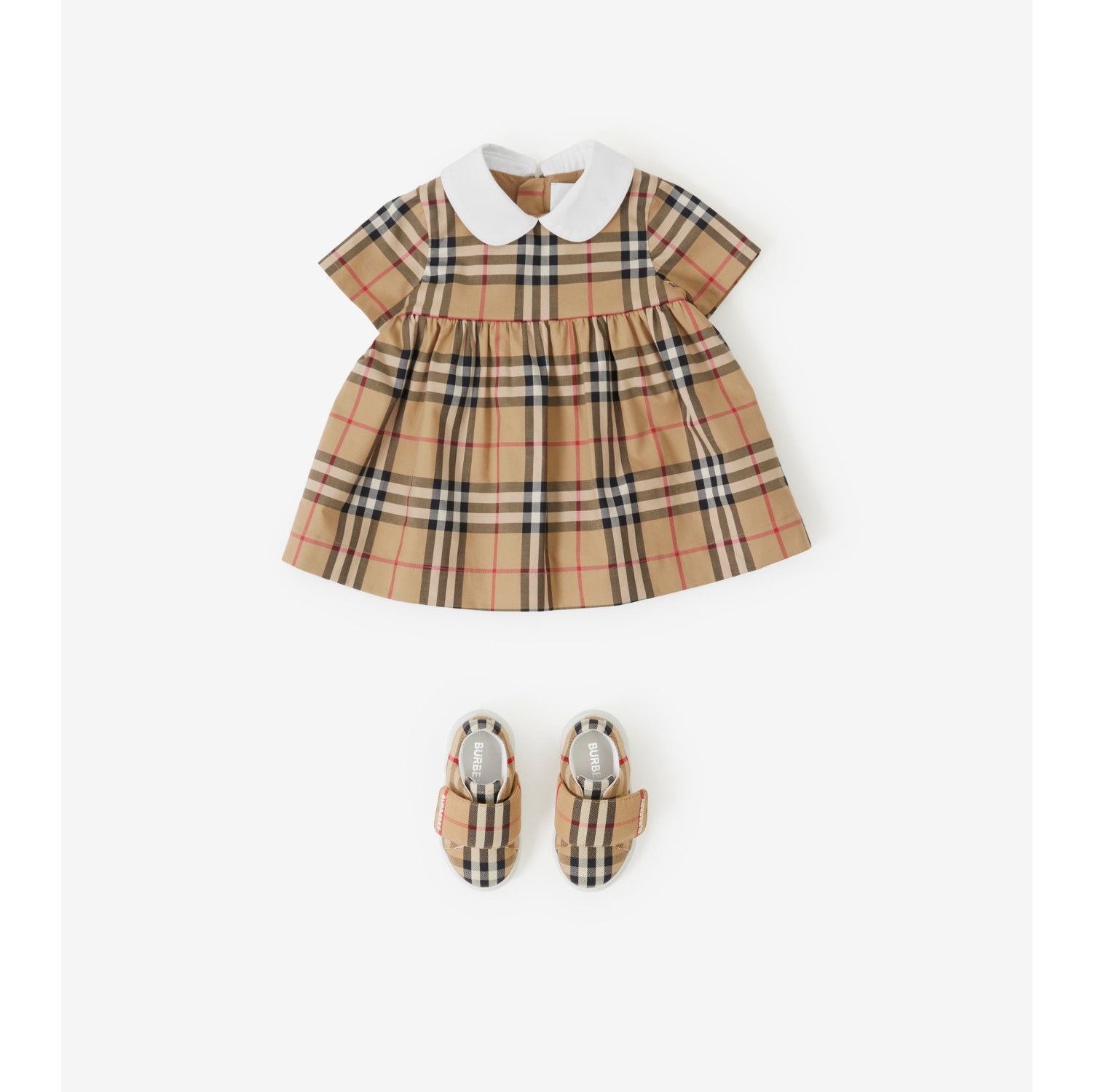 Check Stretch Cotton Dress with Bloomers in Archive beige - Children | Burberry® Official