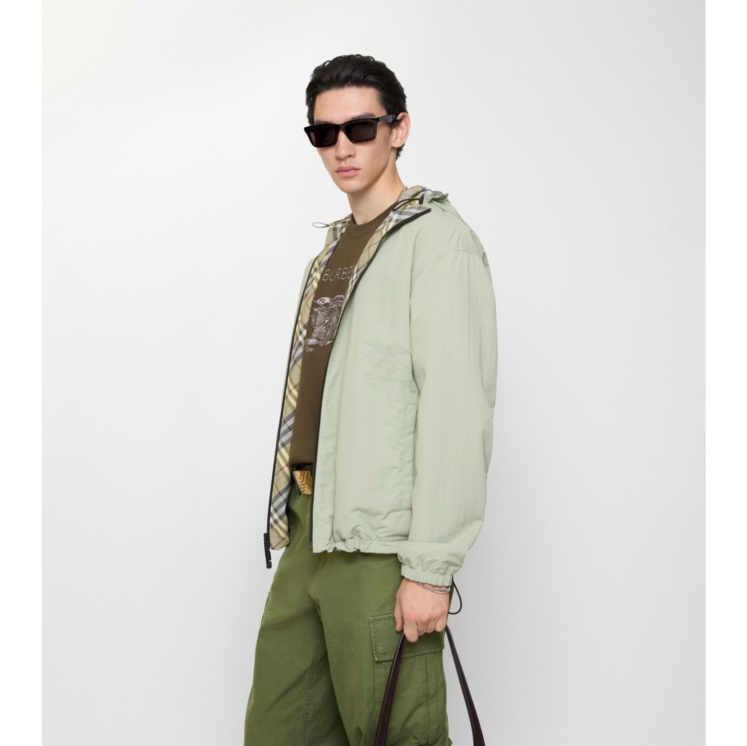 Reversible Check Hooded Jacket in Glade green - Men, Nylon | Burberry® Official