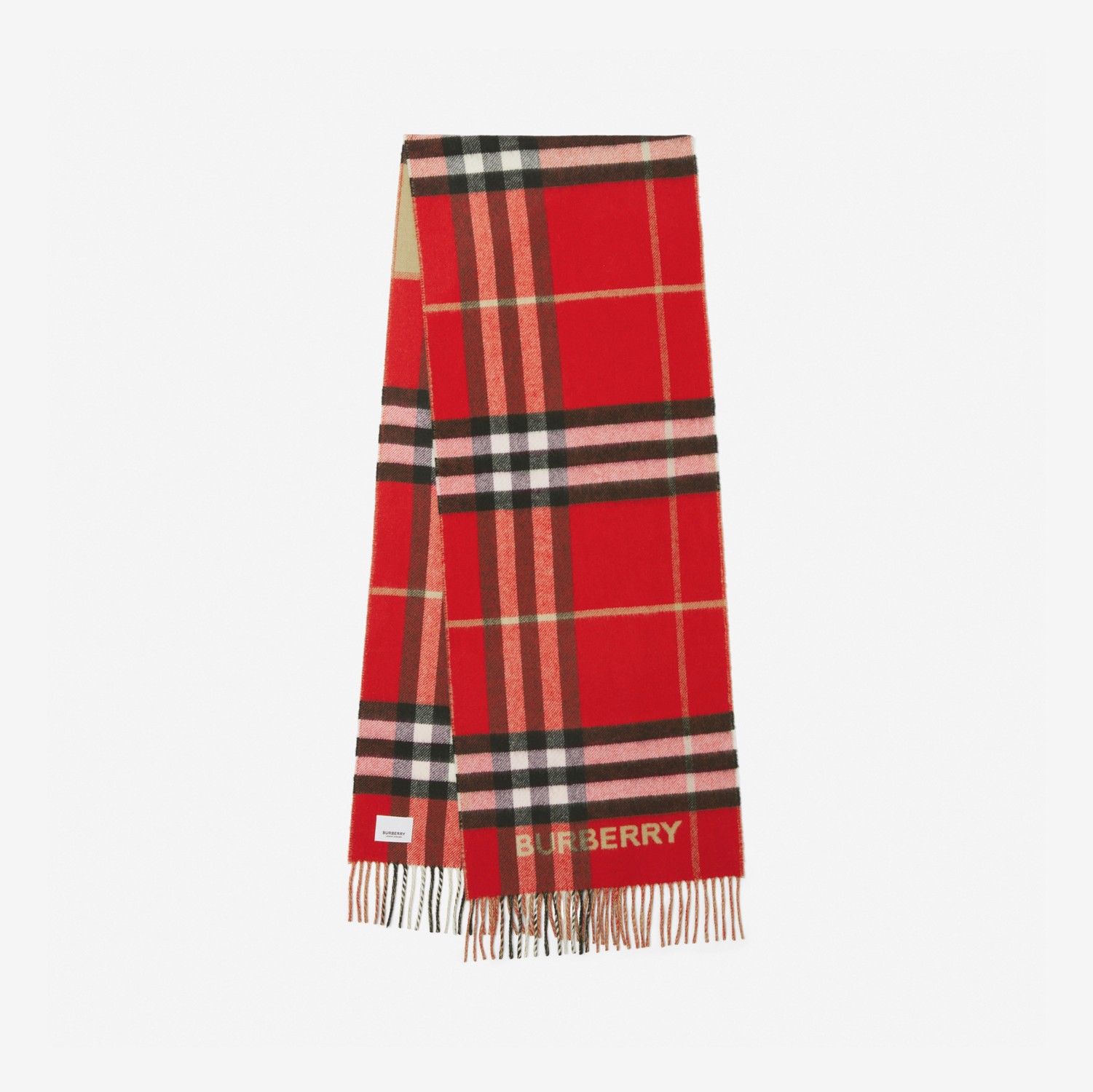 对比感格纹羊绒围巾 (典藏米色 / 红色) | Burberry® 博柏利官网