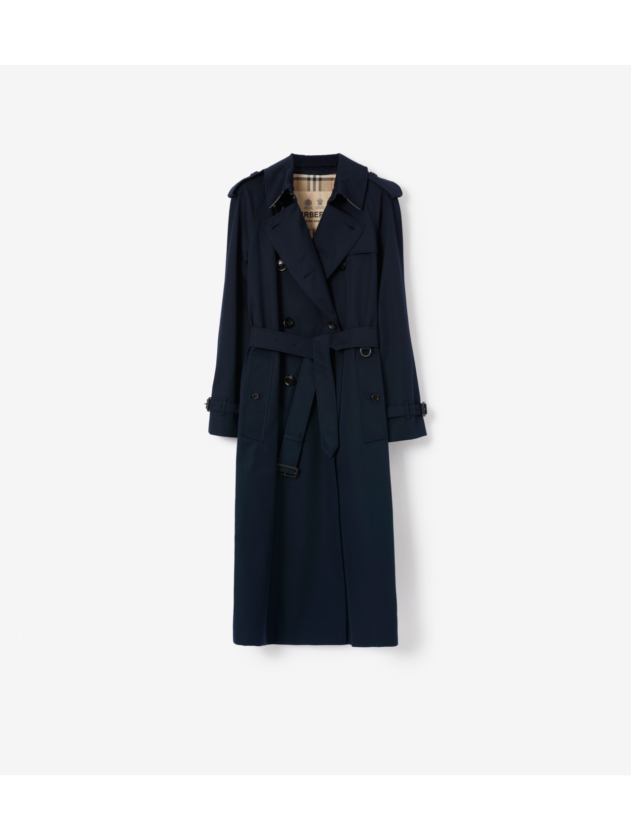 Long Waterloo Heritage Trench Coat in Coal blue - Women, Cotton Gabardine |  Burberry® Official