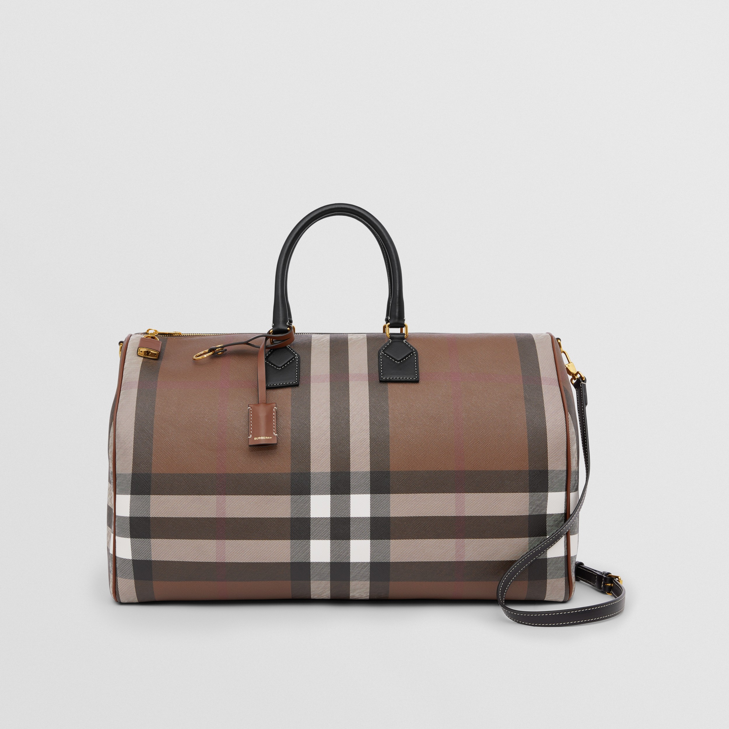 Check and Leather Extra Large Bowling Bag in Dark Birch Brown - Women | Burberry® Official - 1