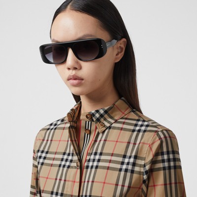 burberry vintage check cotton tie-waist shirt dress