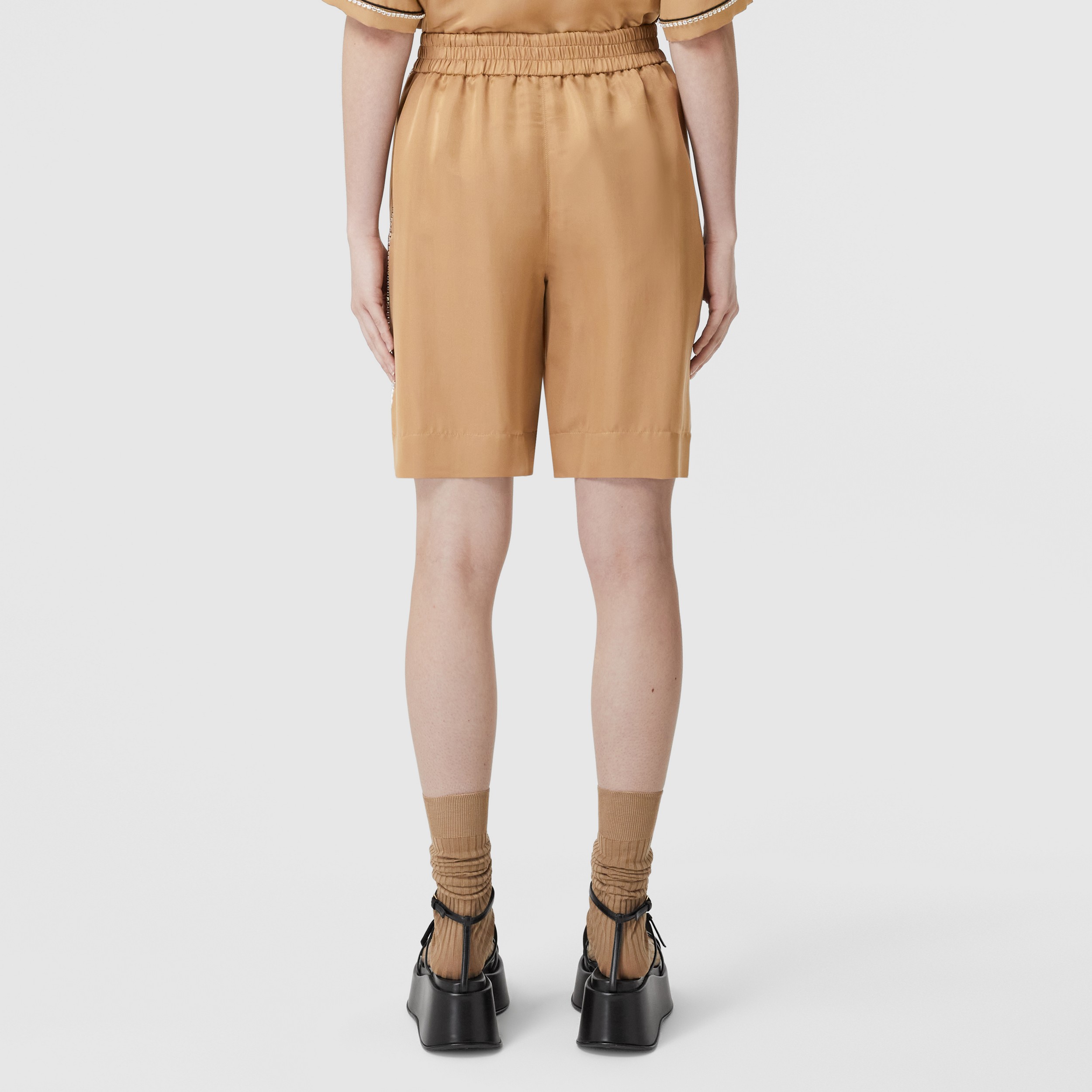 Crystal Stripe Silk Satin Blend Shorts in Camel - Women | Burberry® Official - 3