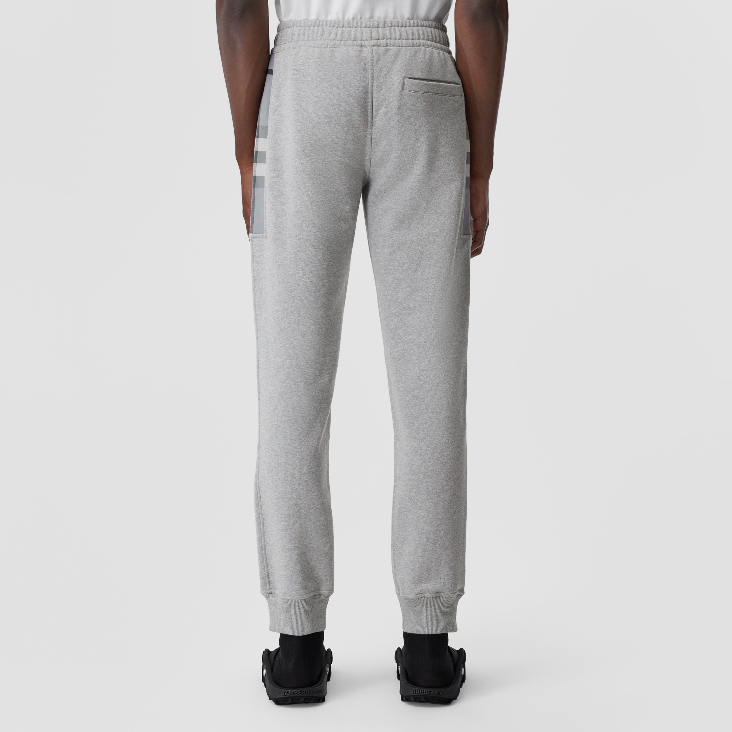 Check Panel Cotton Jogging Pants in Pale Grey Melange Men Burberry