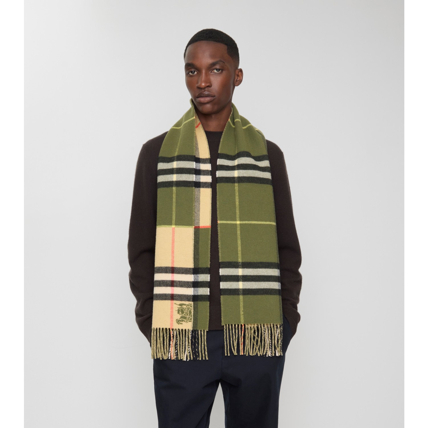 Contrast Check Cashmere Scarf