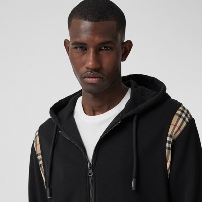 Vintage Check Panel Cotton Hooded Top in Black - Men | Burberry® Official