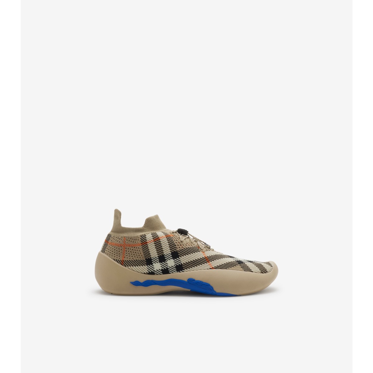 Shop Burberry Check Knit Neptune Sneakers In Sand