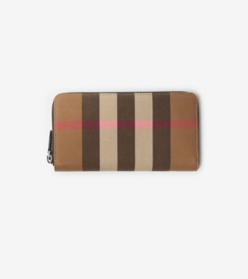 Check Zip Wallet in Taupe brown - Men | Burberry® Official