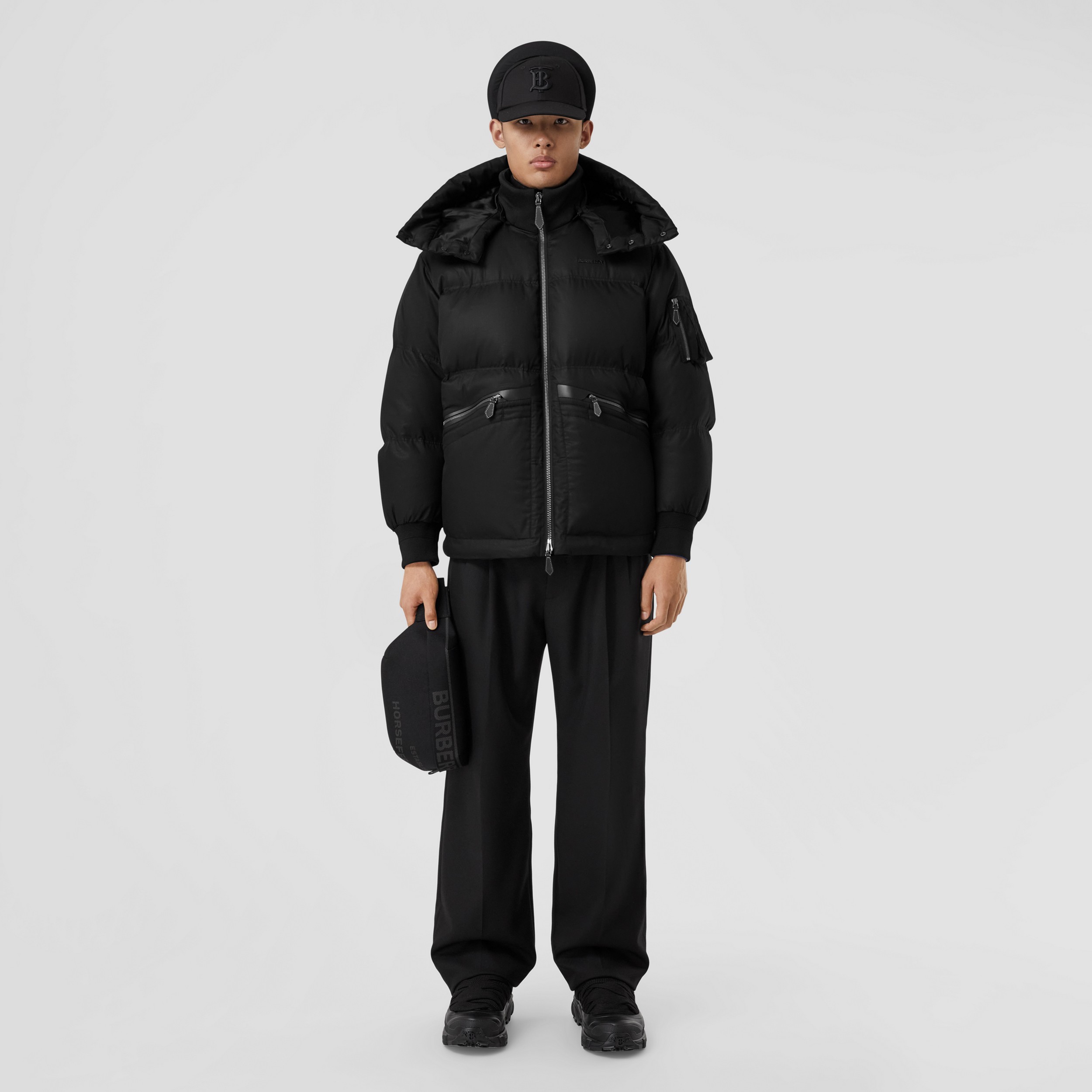 Detachable Hood Cotton Gabardine Puffer Jacket in Black - Men | Burberry® Official - 1