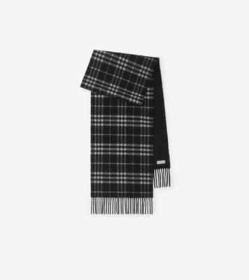 リバーシブル チェック カシミアスカーフ (ブラック／キャラコ