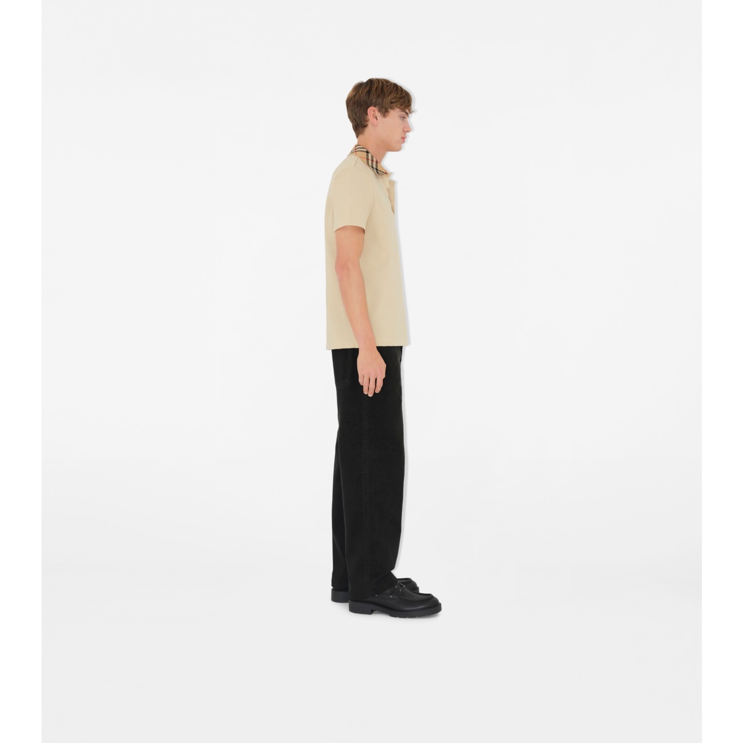 Check Collar Cotton Polo Shirt