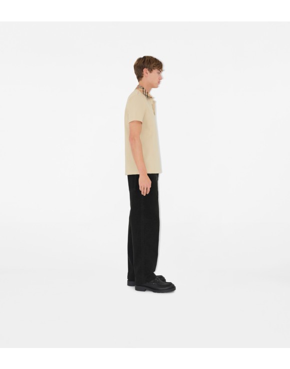 Check Collar Cotton Polo Shirt