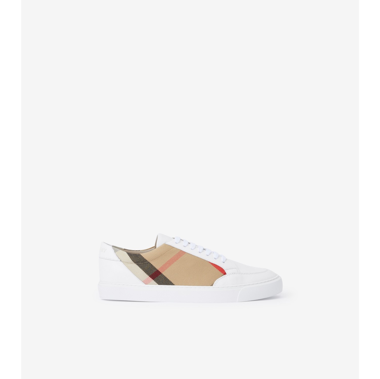 House Check and Leather Sneakers in Optic white Women Burberry