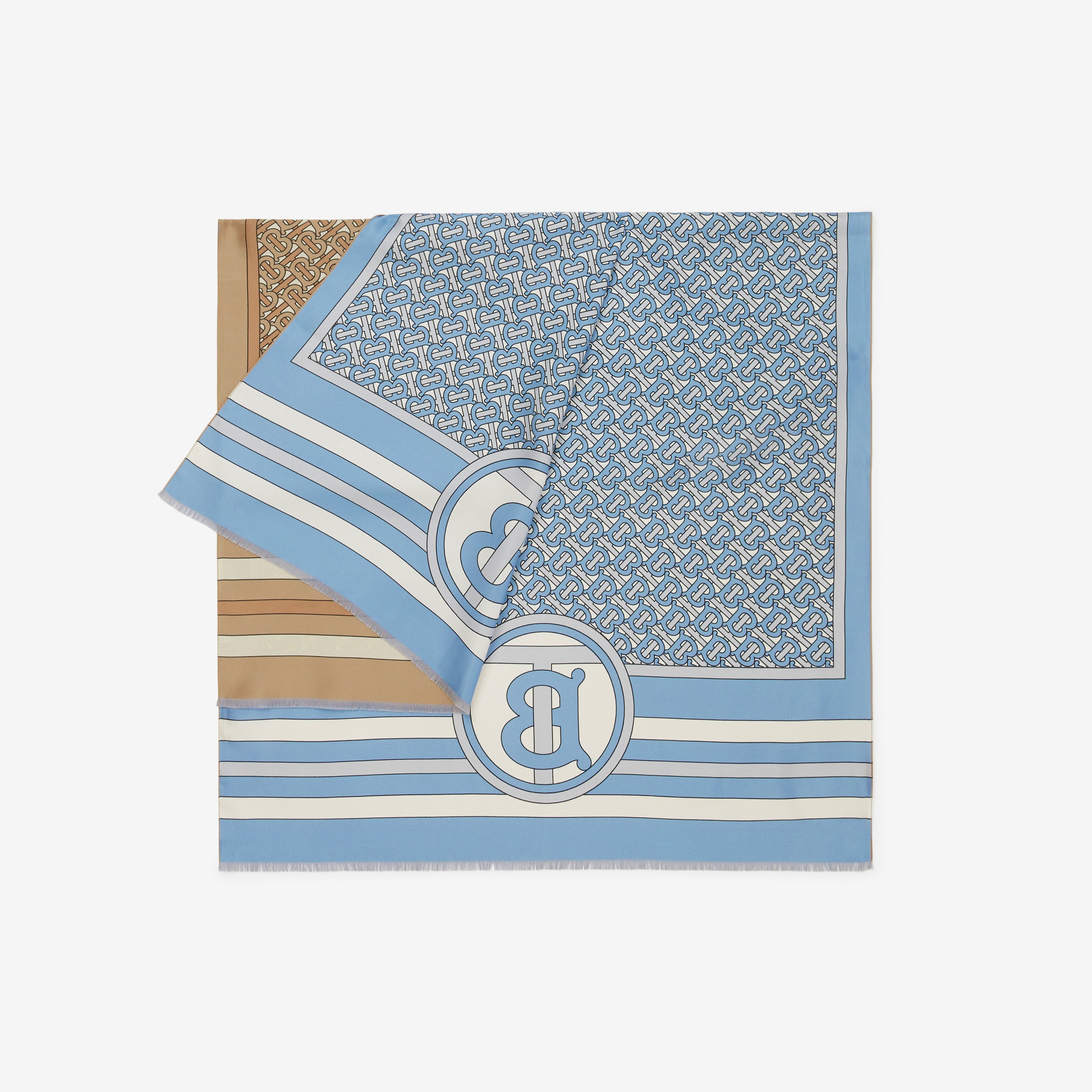 Reversible Monogram Print Silk Scarf in Pale Blue | Burberry® Official - 3