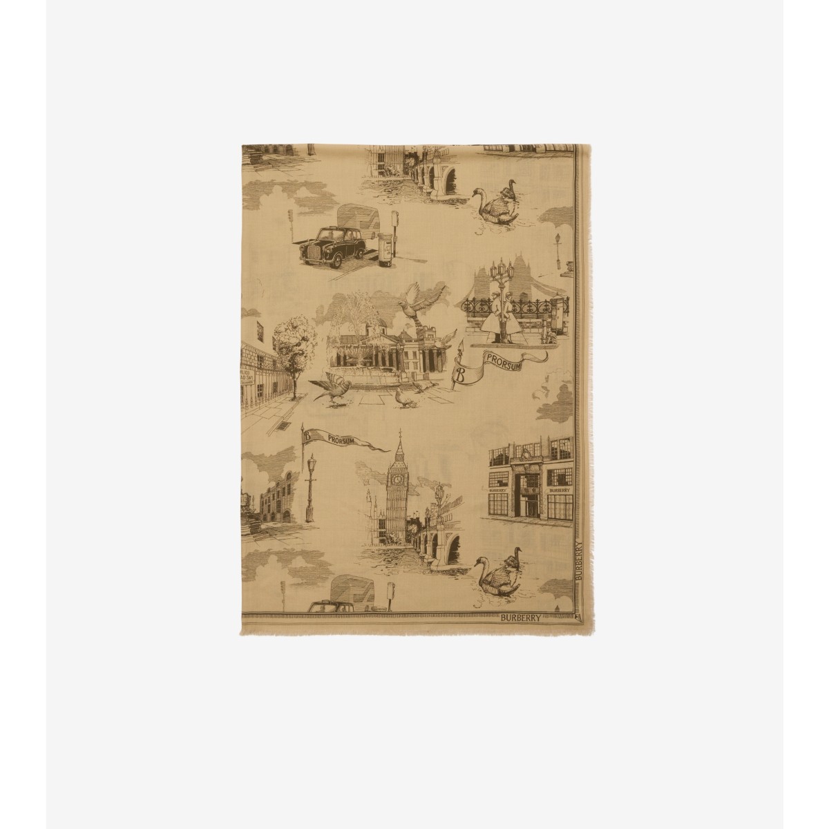  Printed London Landmarks Wool Silk Scarf