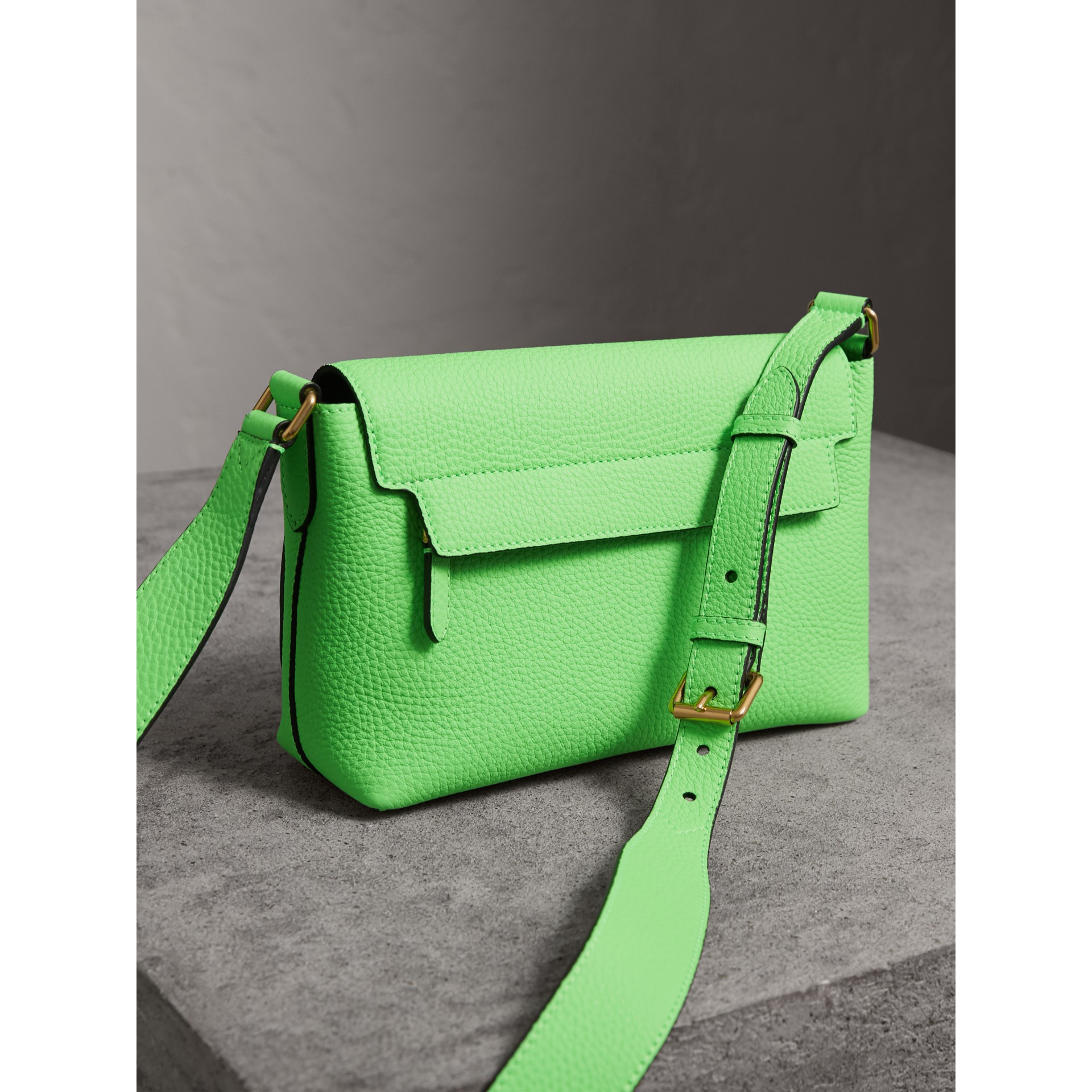 Small Embossed Neon Leather Messenger Bag in Green | Burberry United Kingdom