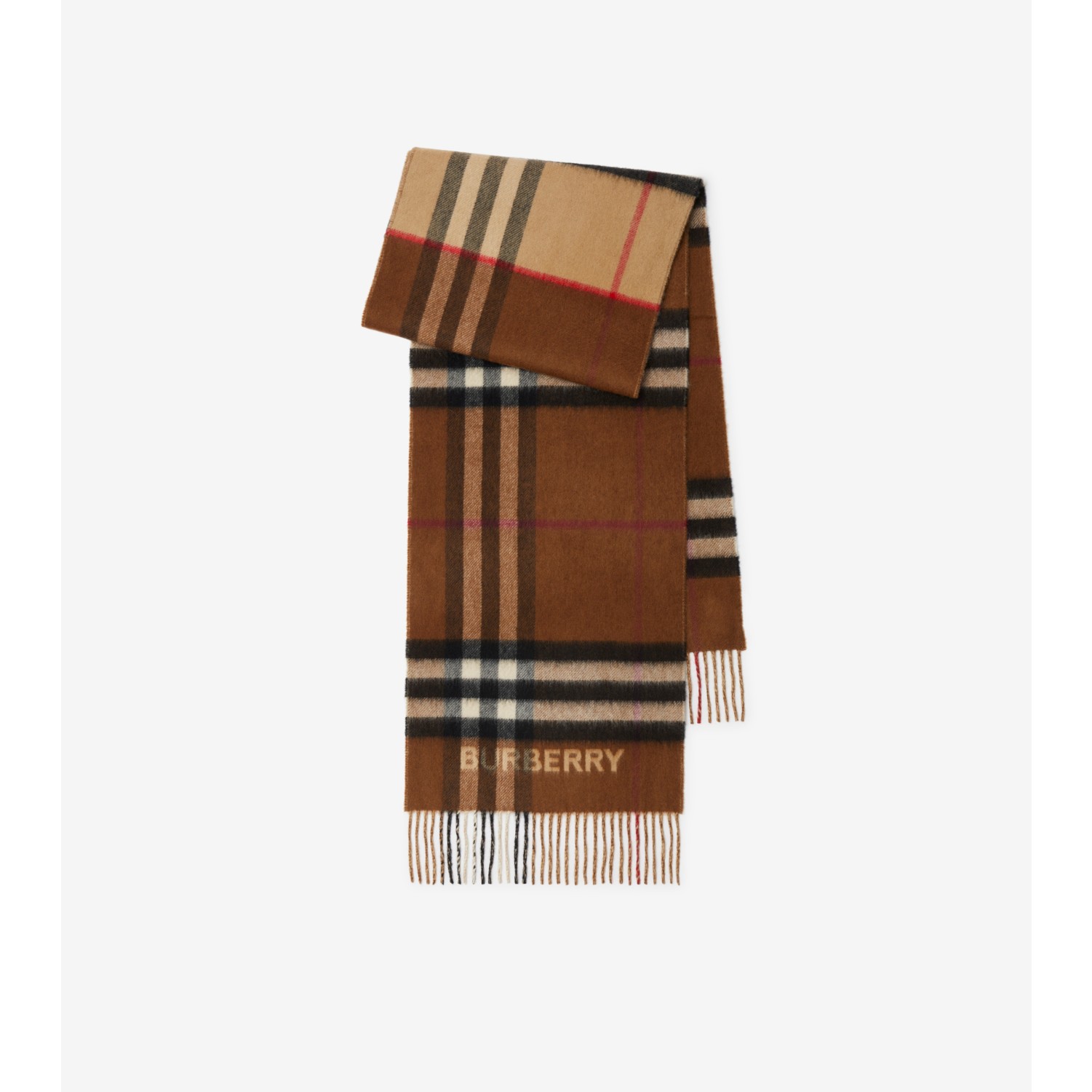 Contrast Check Cashmere Scarf in Archive beige birch brown