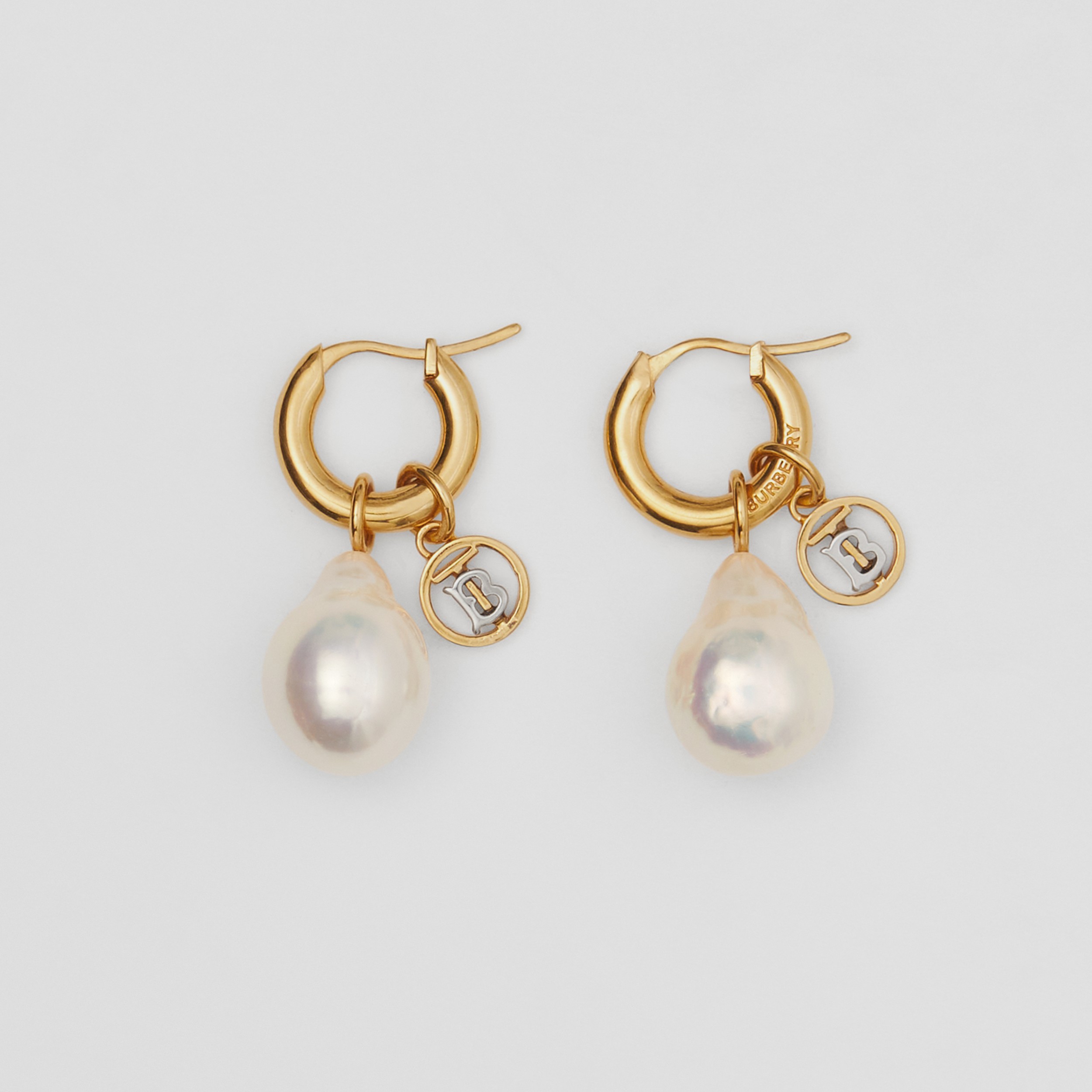 Pearl Detail Gold-plated Hoop Earrings in Light Gold/palladium - Women | Burberry® Official - 1