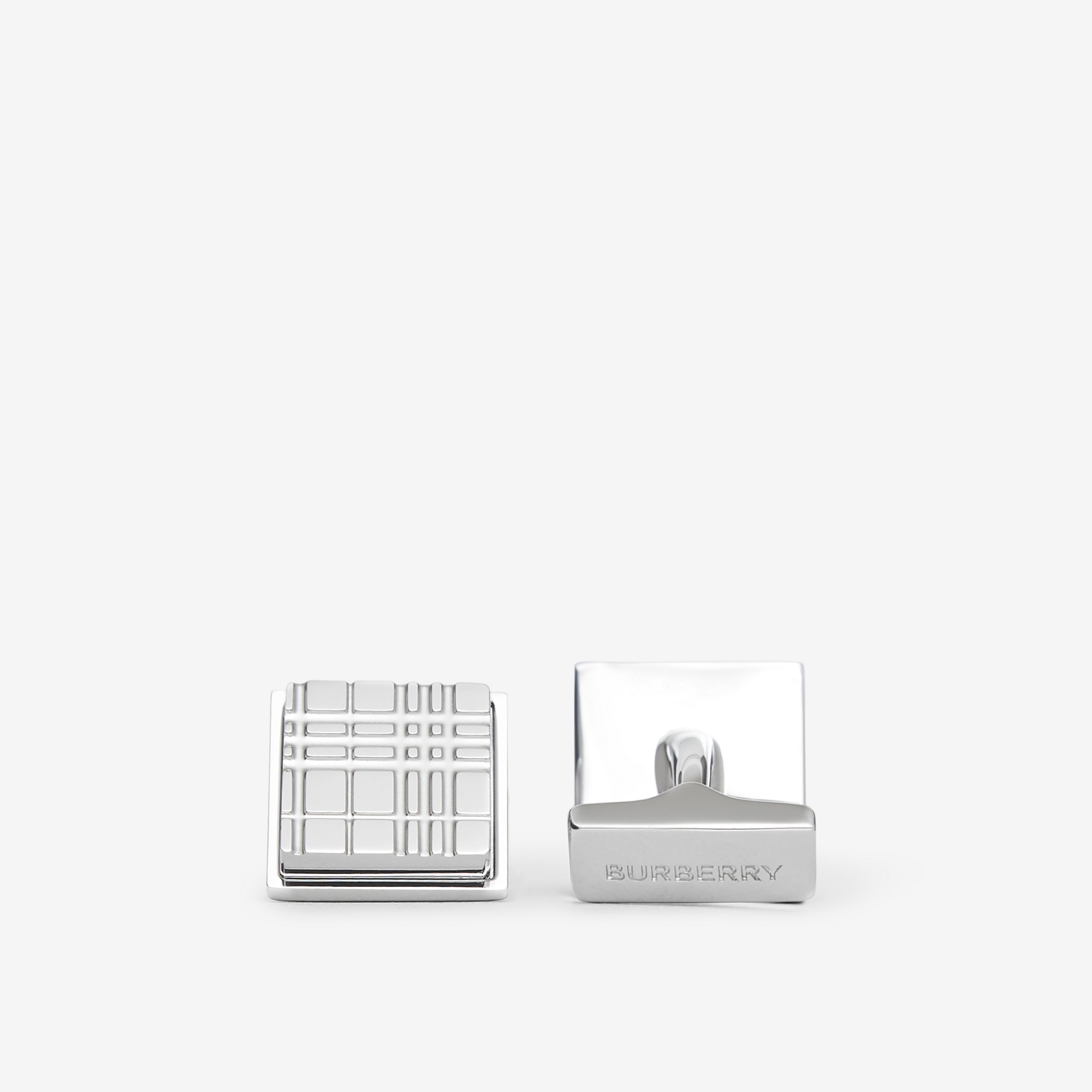 Check Engraved Palladium-plated Square Cufflinks - Men | Burberry® Official - 3