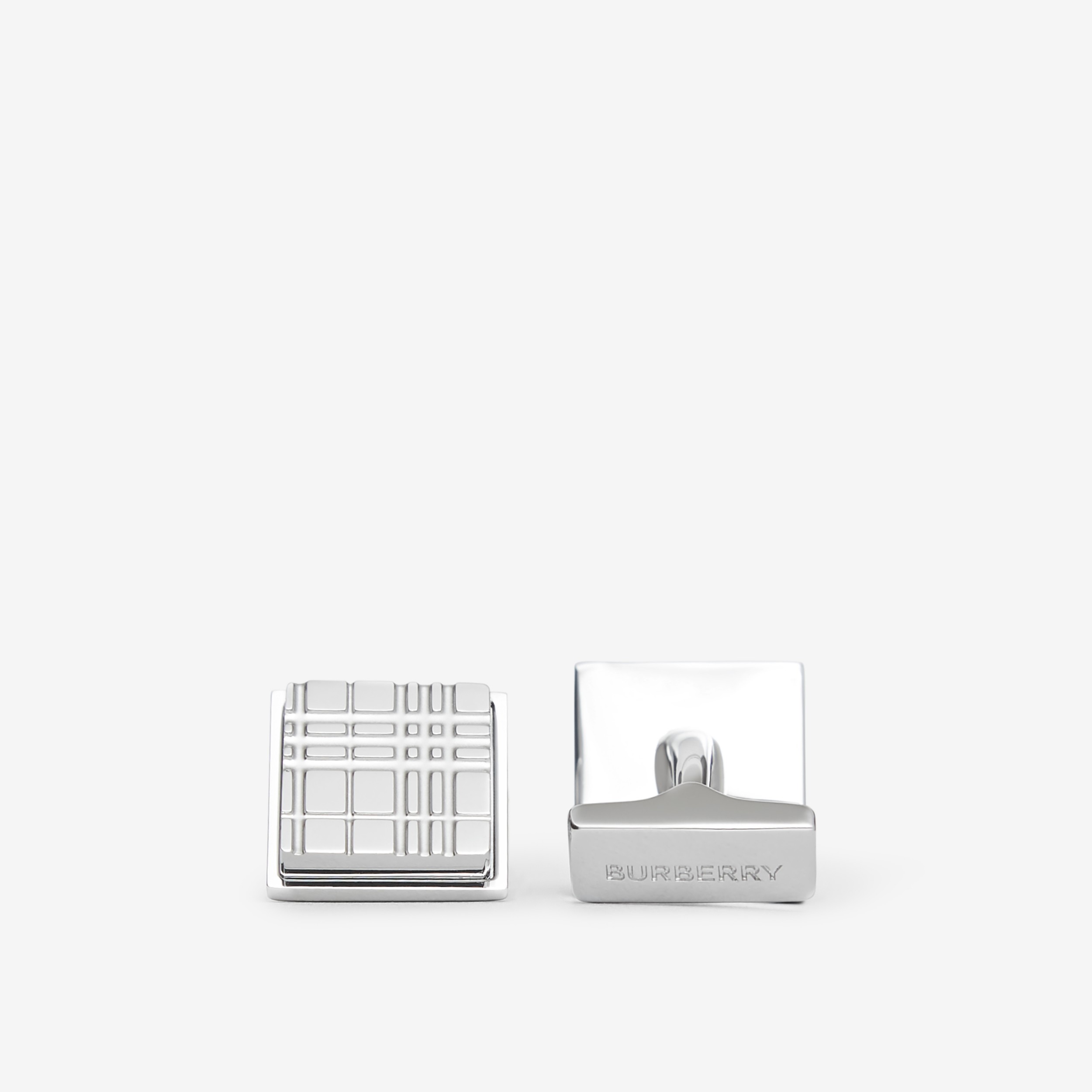 Check Engraved Palladium-plated Square Cufflinks - Men | Burberry® Official - 3