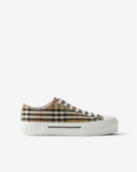 Check and Leather Sneakers in Archive beige
