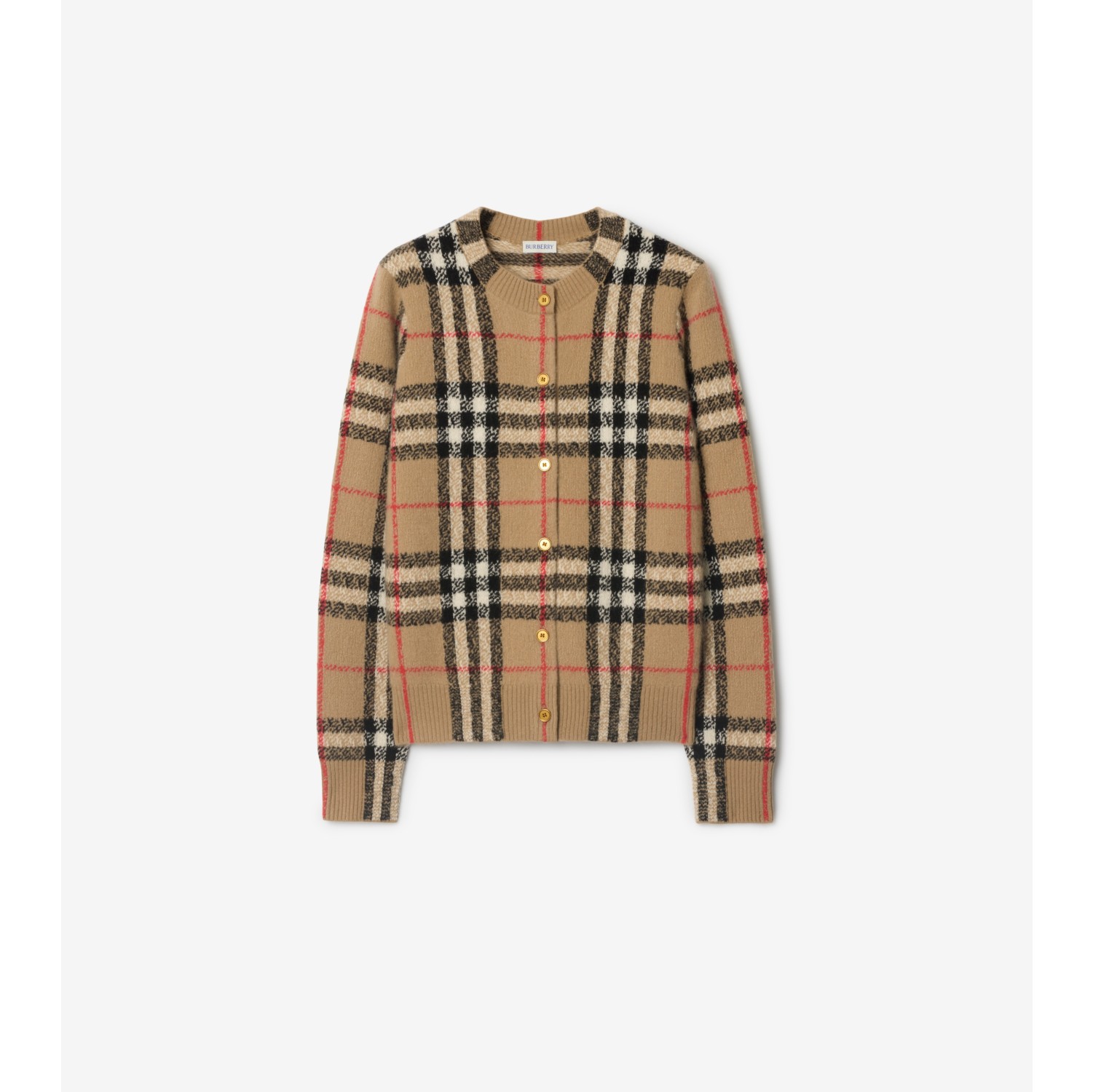 Check Cashmere Wool Cardigan