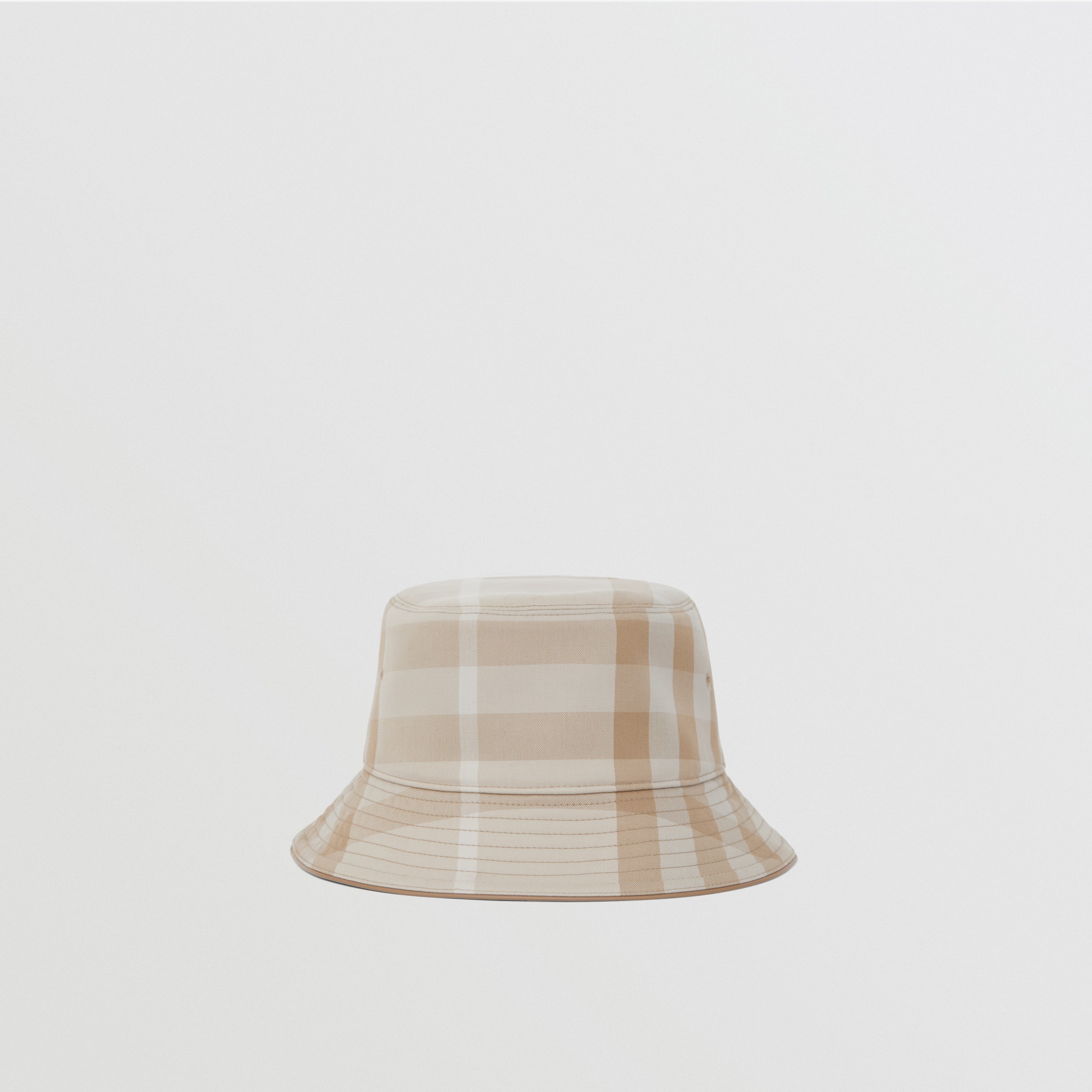 Exaggerated Check Cotton Bucket Hat in Soft Fawn | Burberry® Official