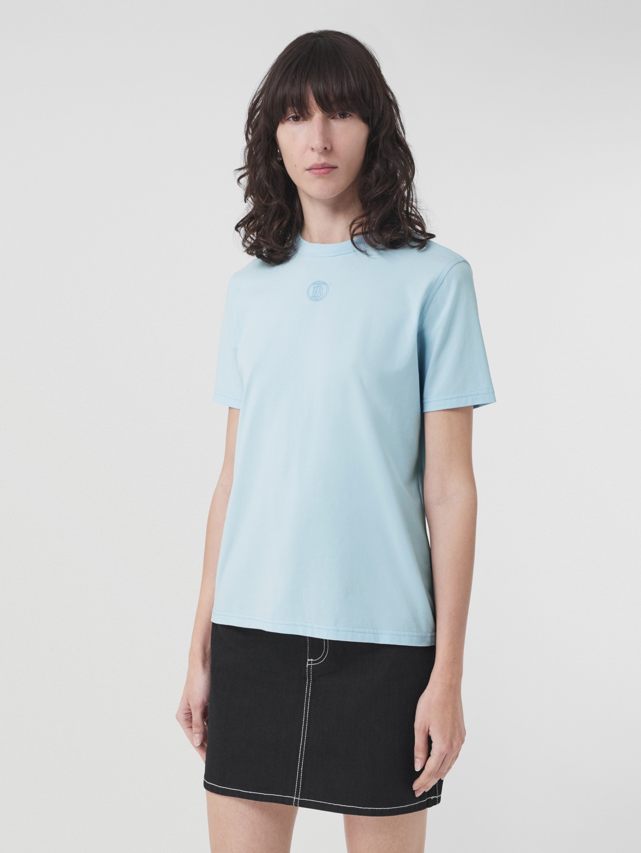 Camiseta de algodão stretch com monograma in Azul Claro