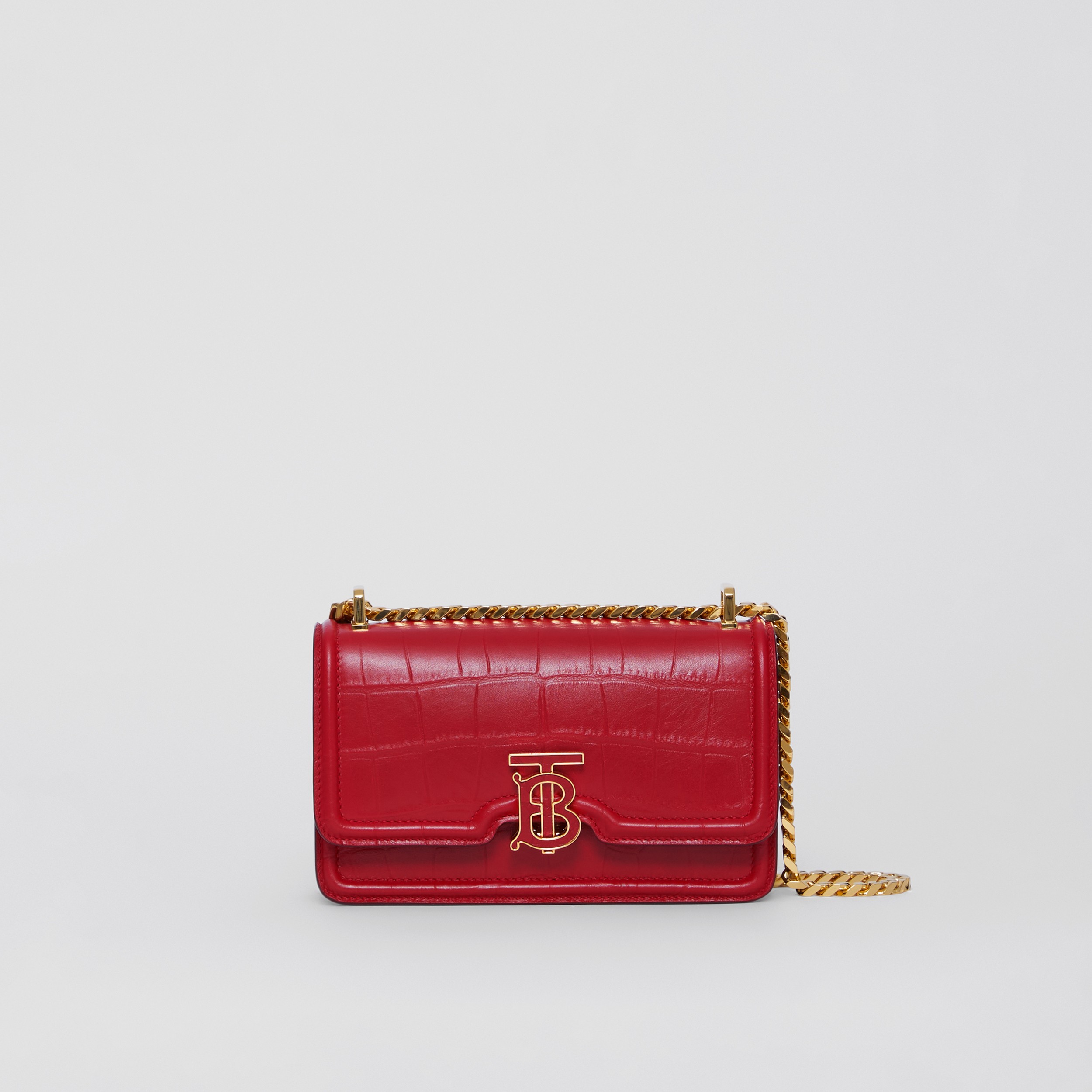 Embossed Leather Mini Chain TB Bag in Dark Carmine - Women | Burberry® Official - 1